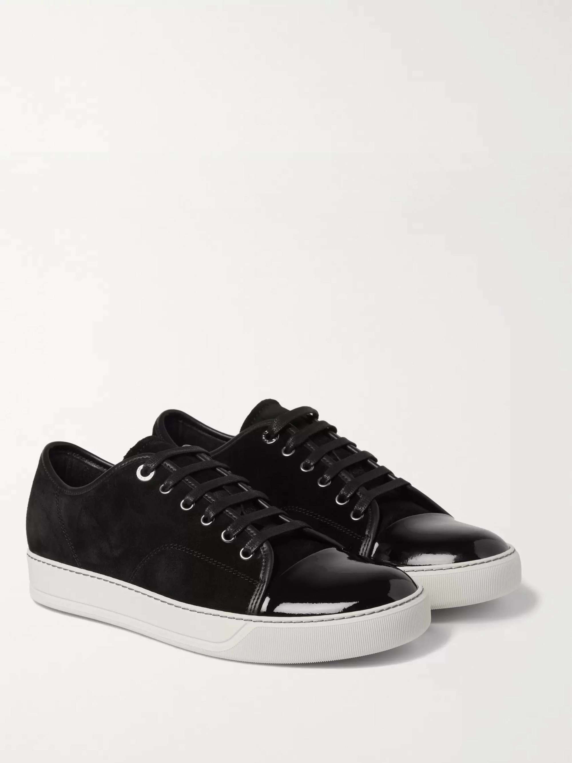 LANVIN Cap-Toe Suede and Patent-Leather Sneakers