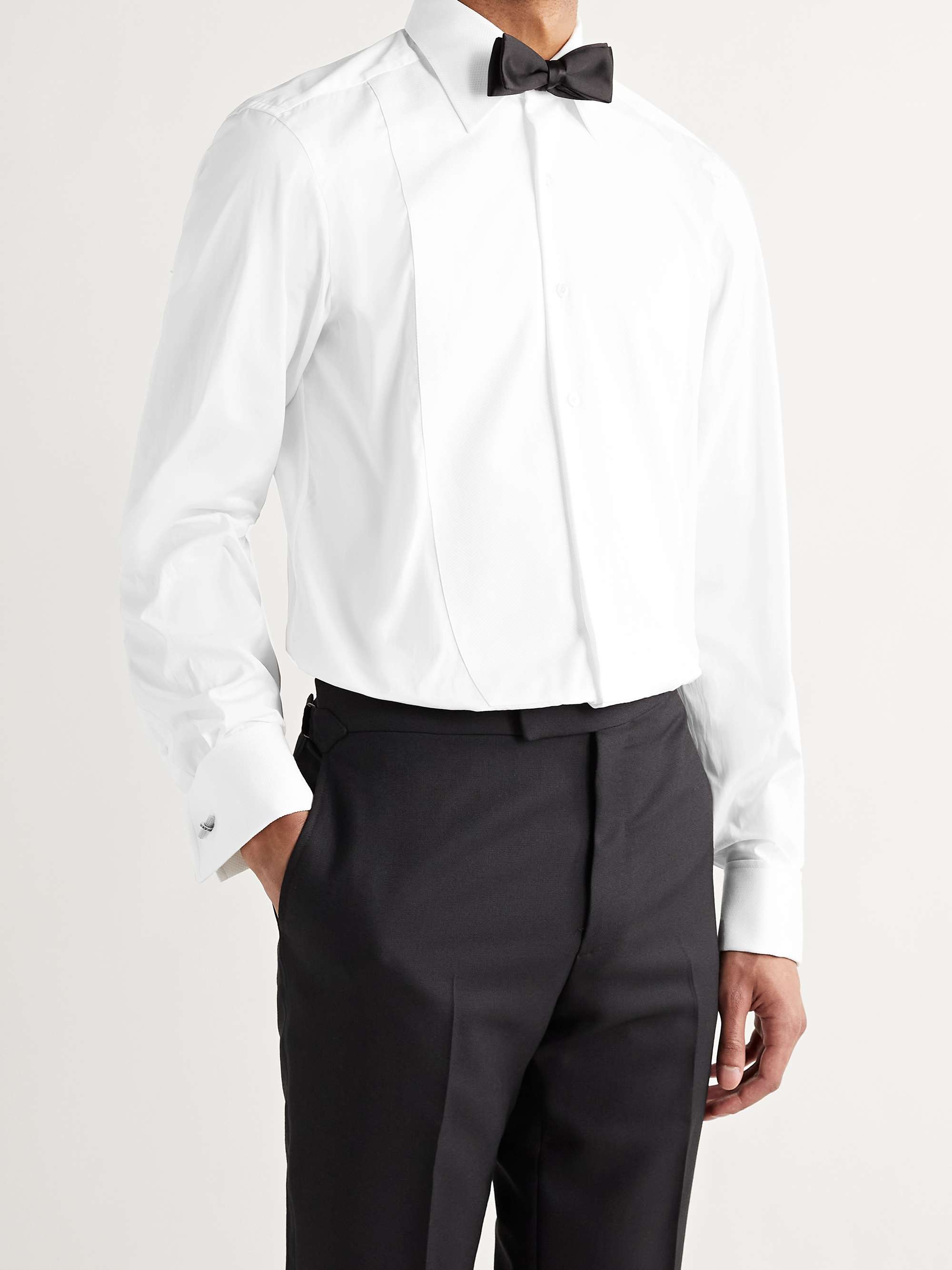 TOM FORD White Slim-Fit Bib-Front Double-Cuff Cotton Tuxedo Shirt