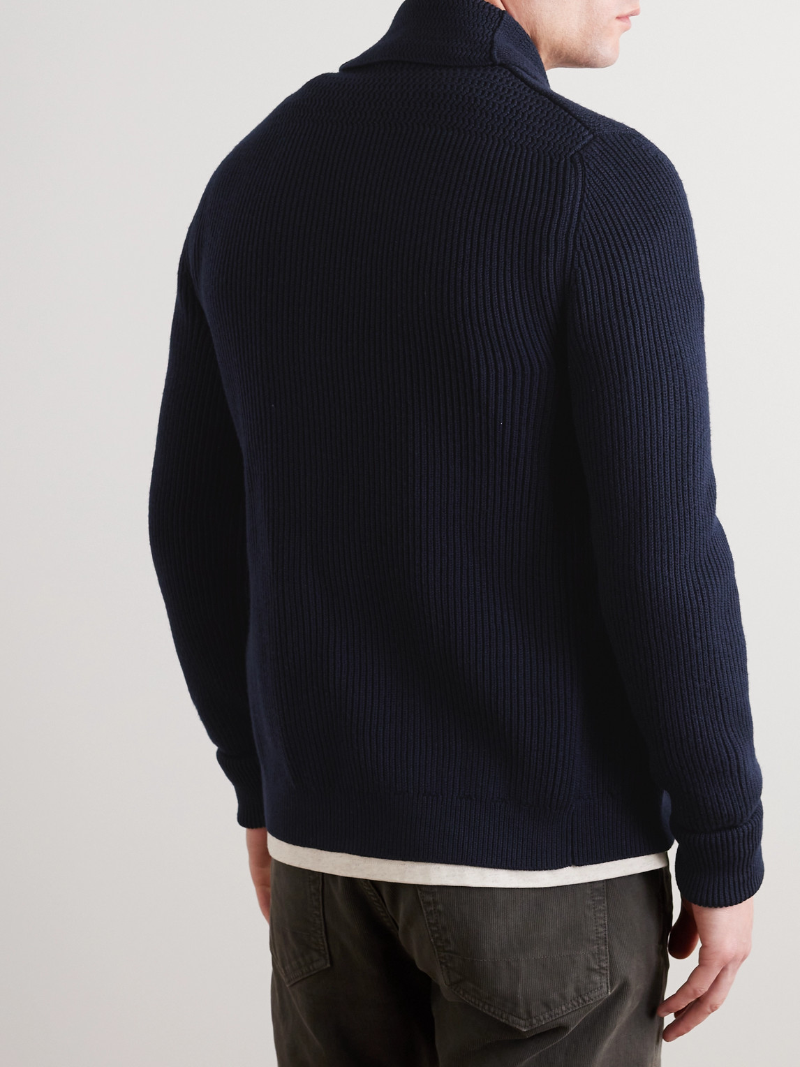 Shop Tom Ford Shawl-collar Ribbed Wool Cardigan In Blue