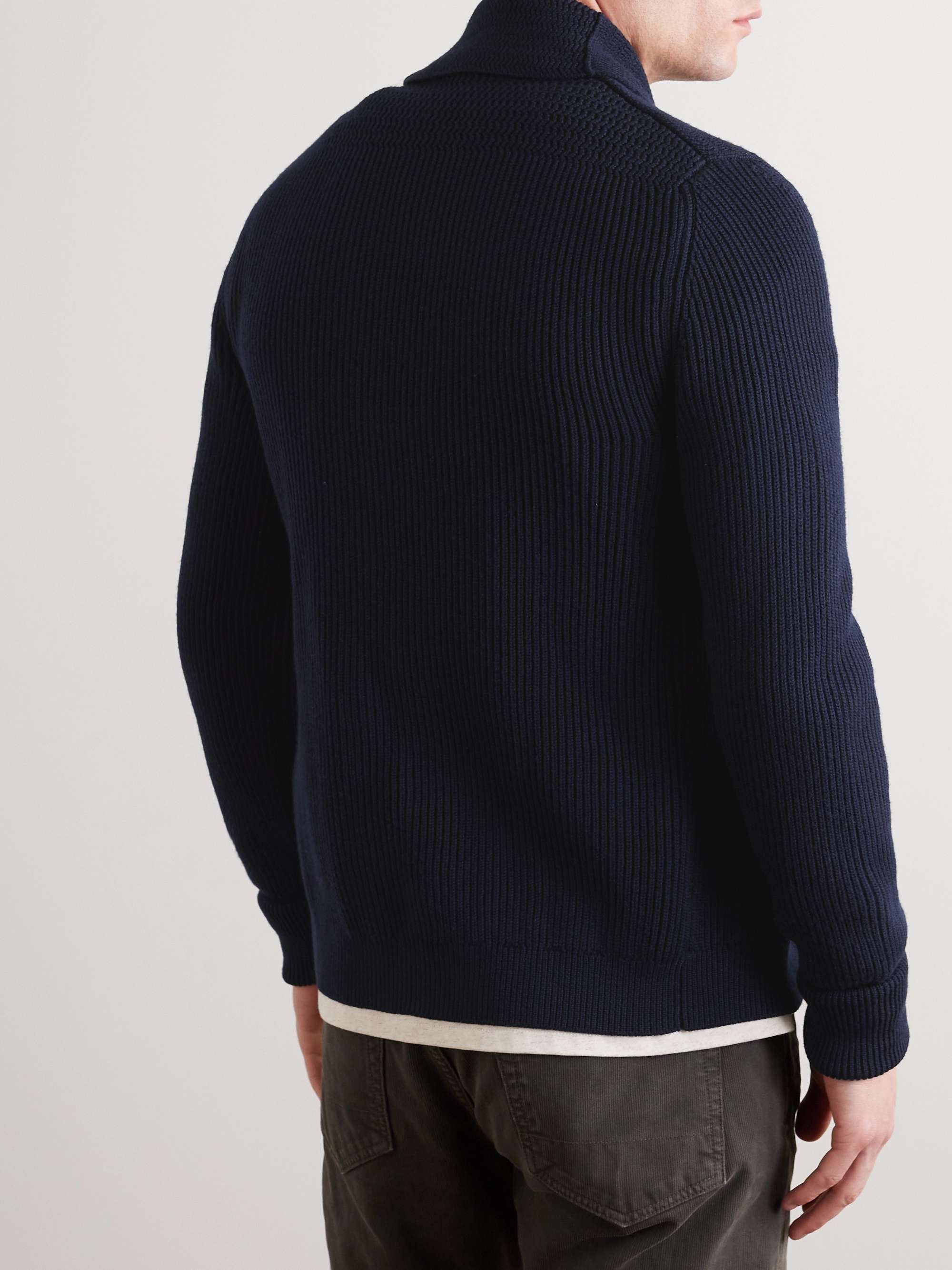 TOM FORD Shawl-Collar Ribbed Wool Cardigan