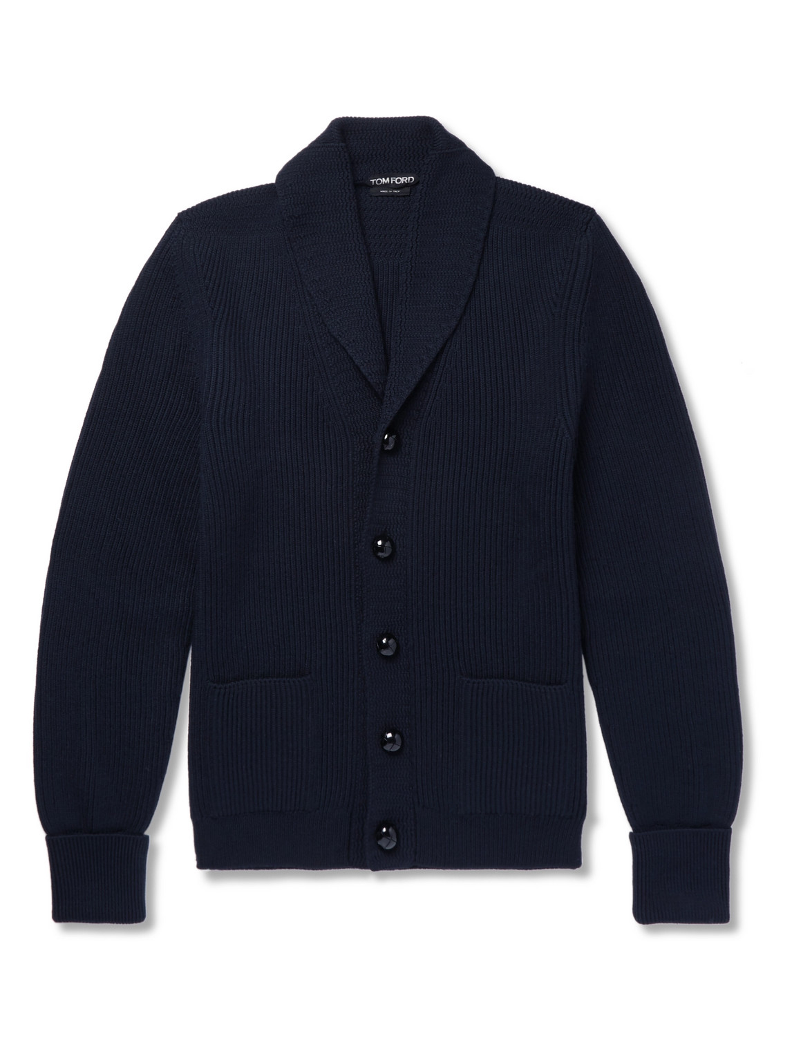 Tom Ford Shawl-collar Ribbed Wool Cardigan In Blue