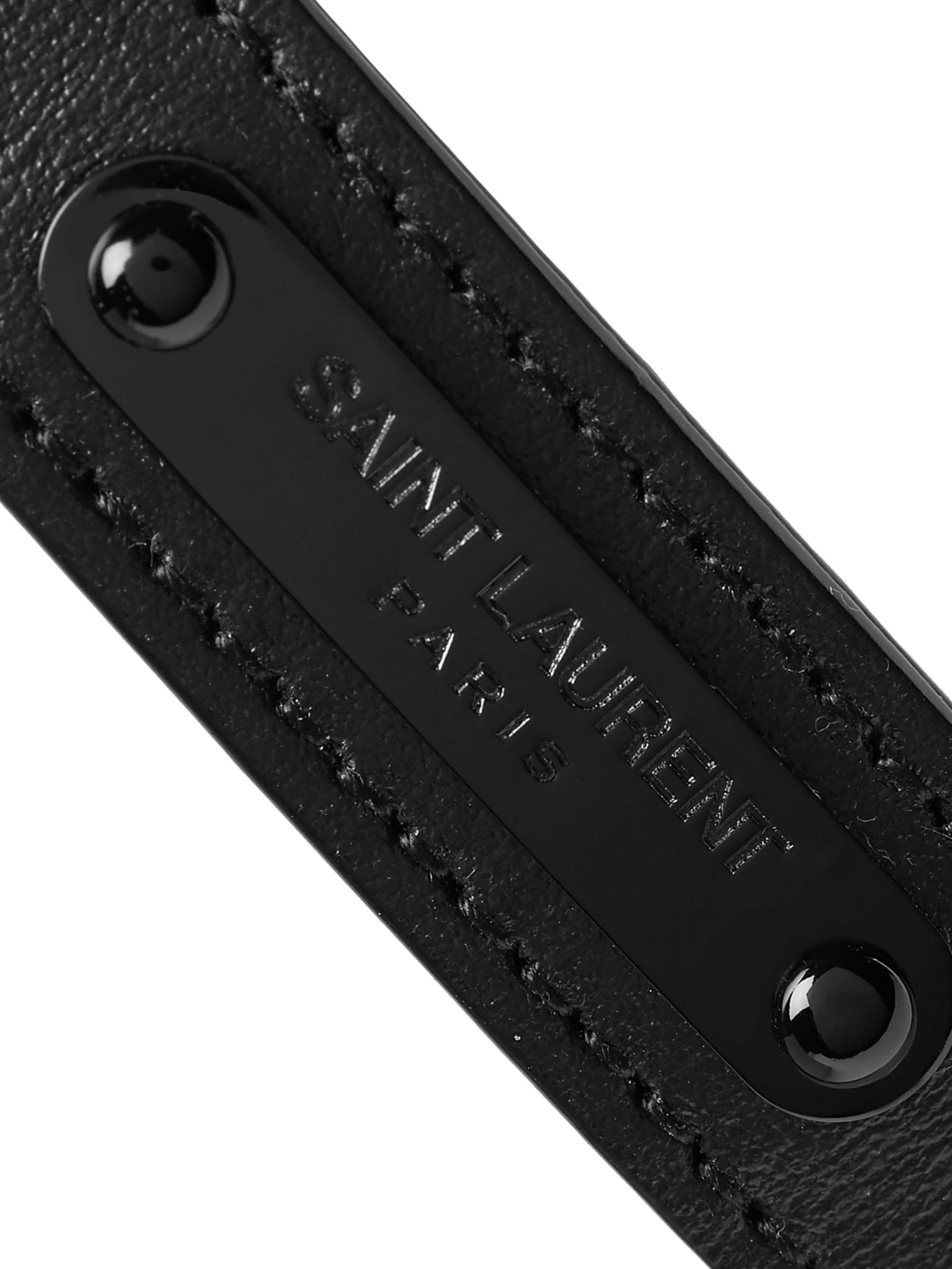SAINT LAURENT Black Metal Leather Bracelet