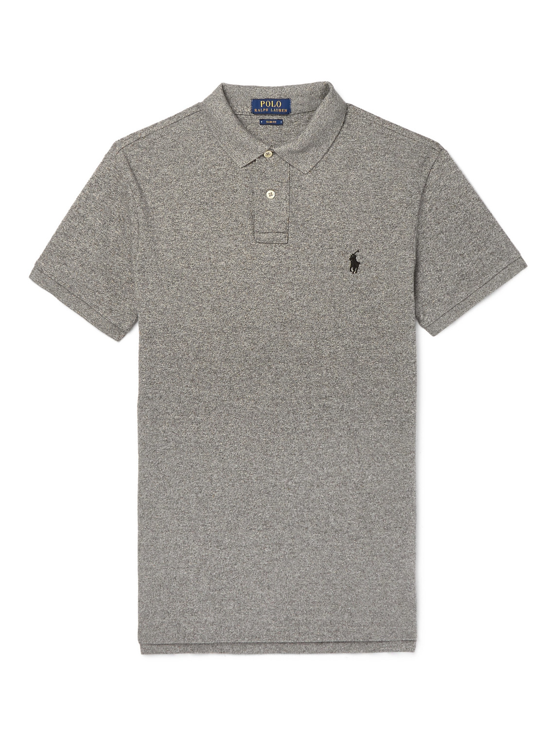 Polo Ralph Lauren Slim-fit Mélange Cotton-piqué Polo Shirt In Gray