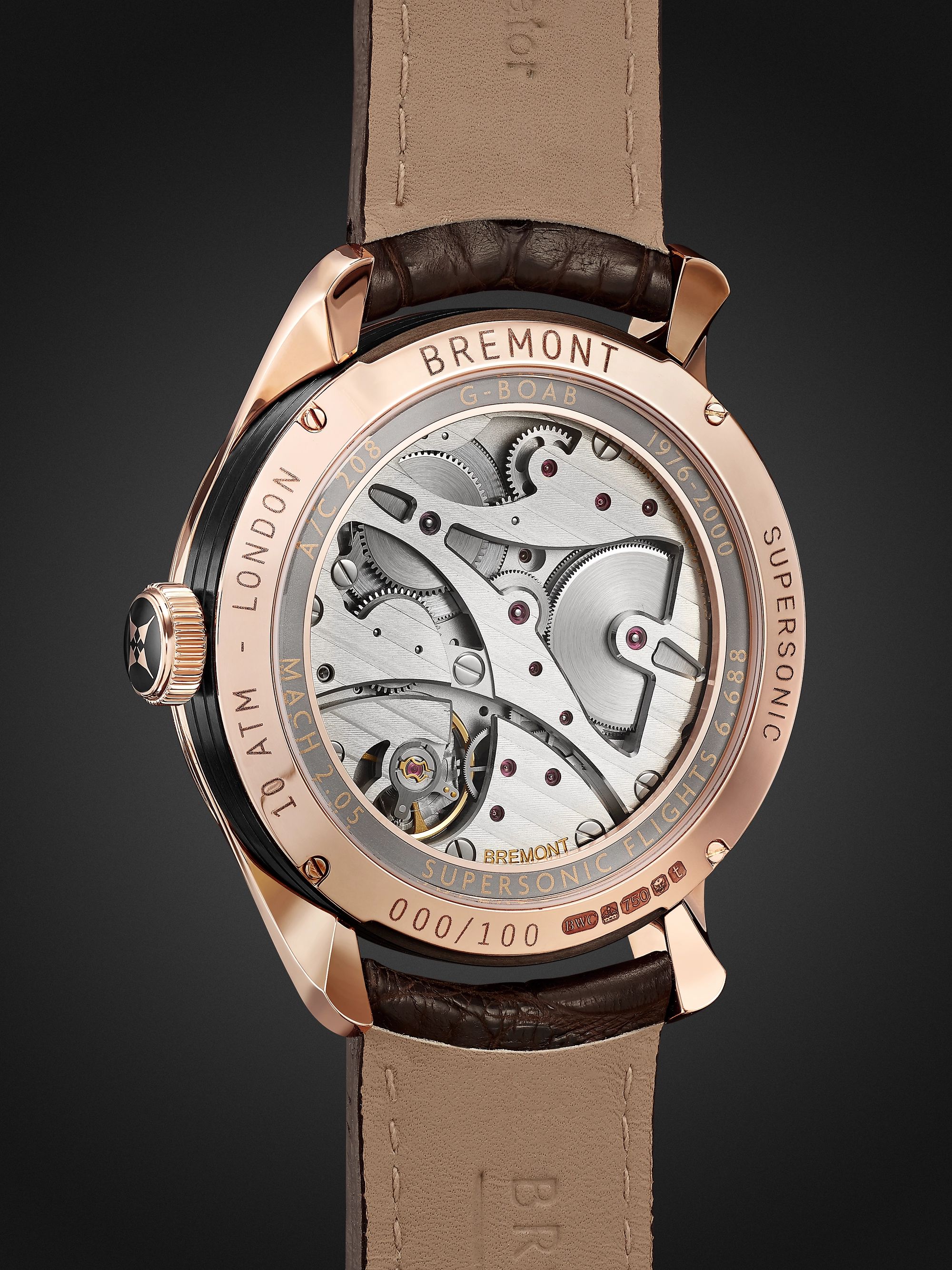BREMONT Supersonic Limited Edition Hand-Wound 43mm 18-Karat Rose Gold and Alligator Watch, Ref. No. SUPERSONIC/RG