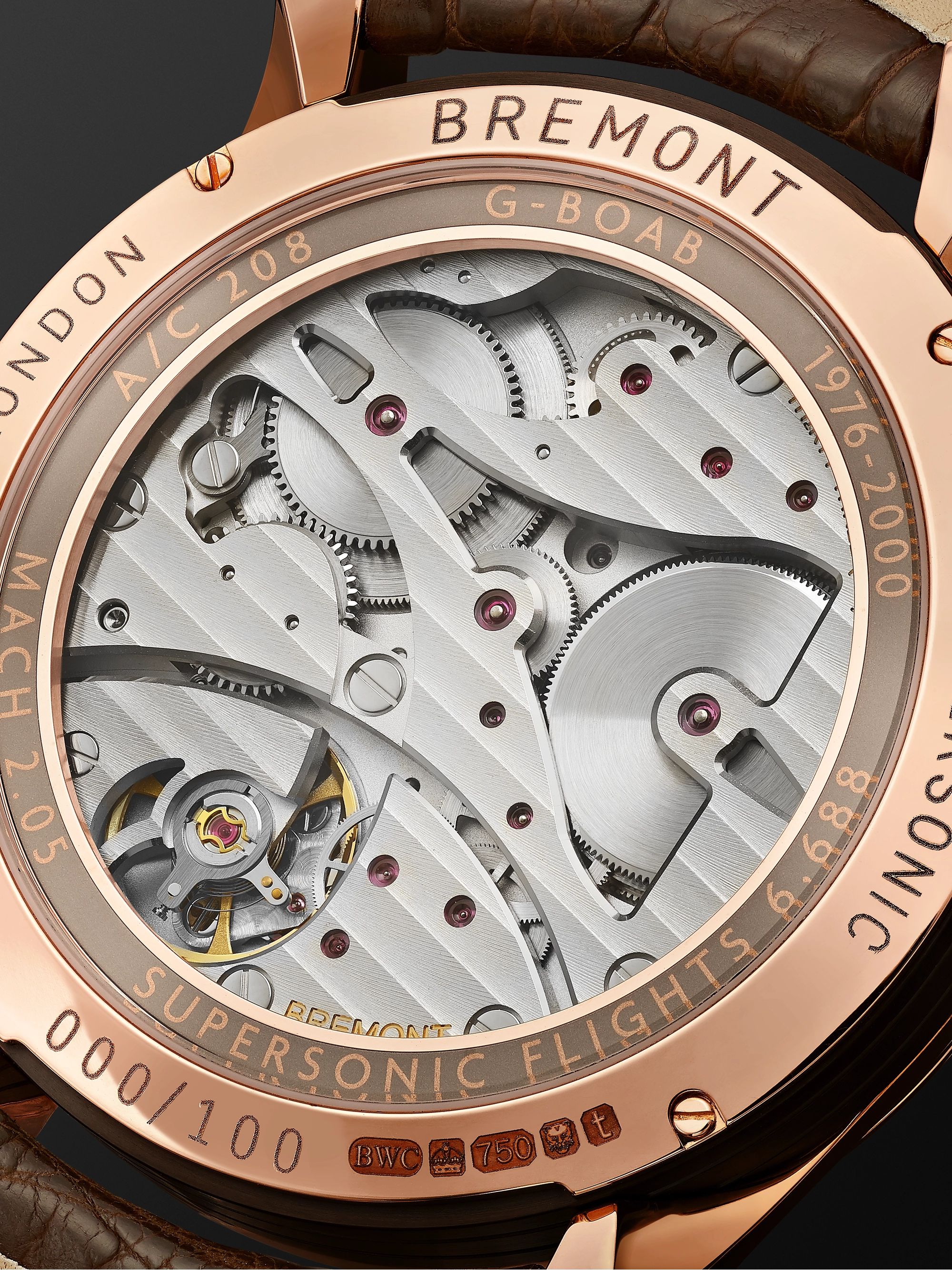 BREMONT Supersonic Limited Edition Hand-Wound 43mm 18-Karat Rose Gold and Alligator Watch, Ref. No. SUPERSONIC/RG