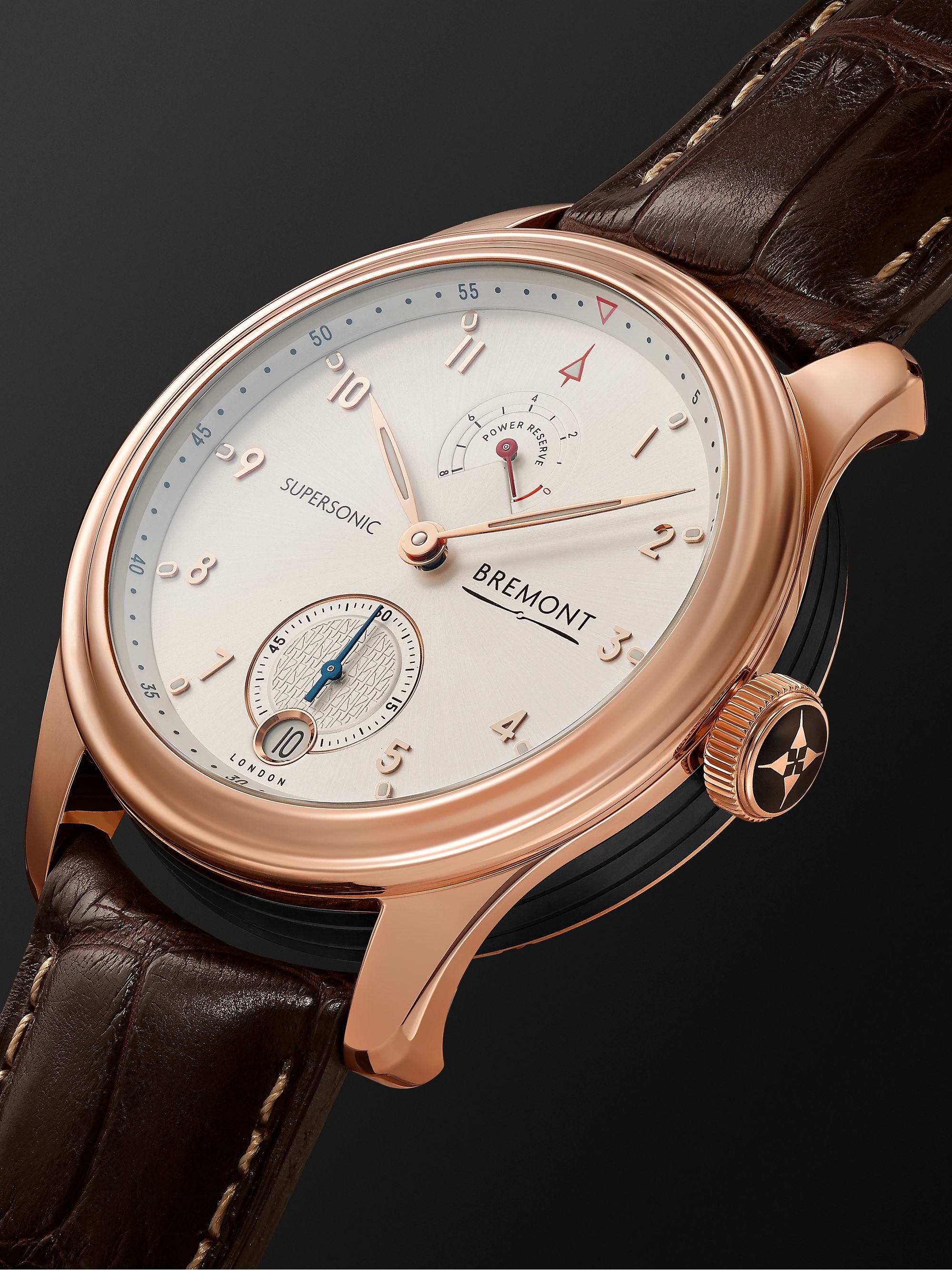 BREMONT Supersonic Limited Edition Hand-Wound 43mm 18-Karat Rose Gold and Alligator Watch, Ref. No. SUPERSONIC/RG