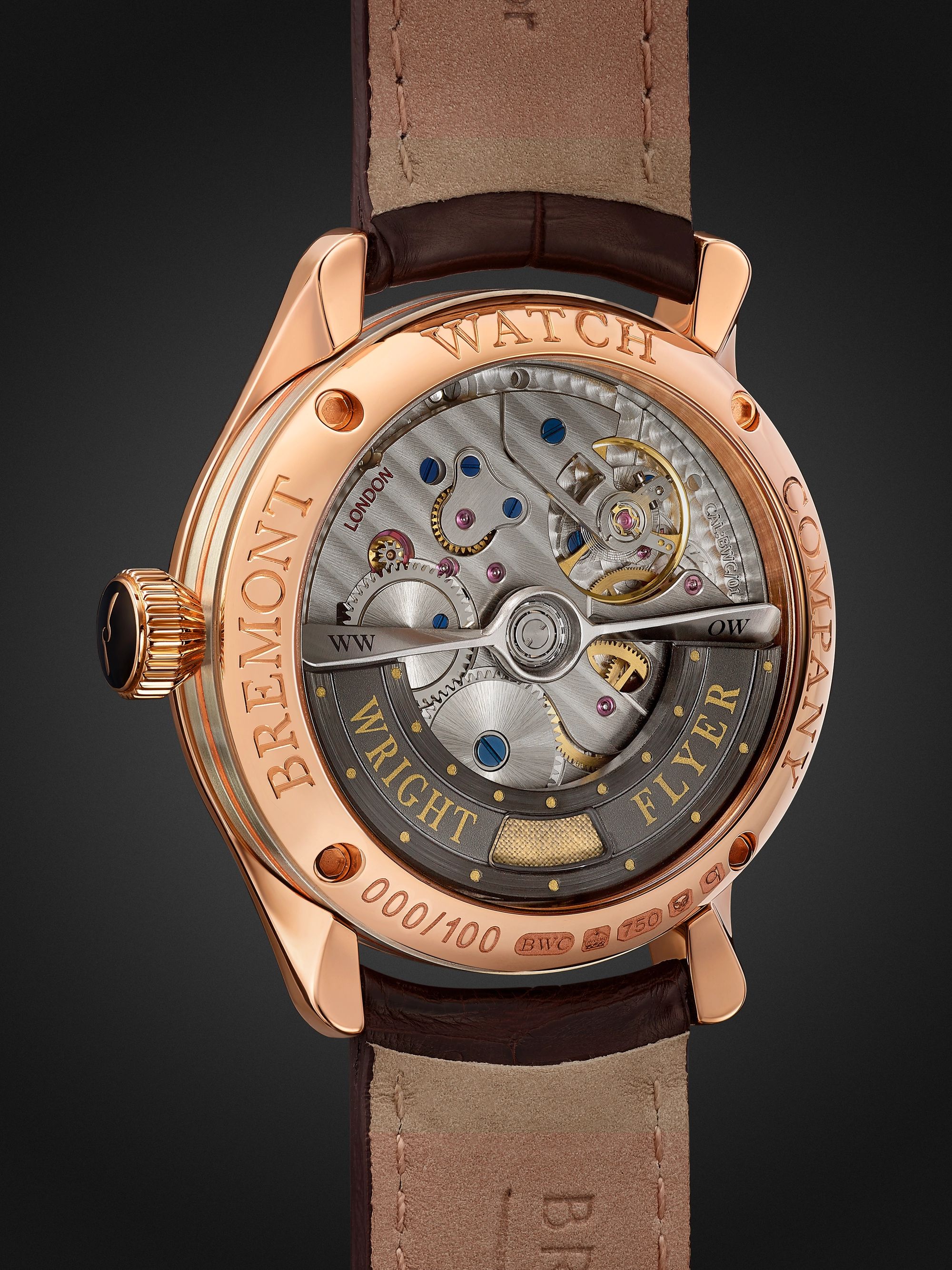 BREMONT Wright Flyer Limited Edition Automatic 43mm 18-Karat Rose Gold and Alligator Watch, Ref. No. WF-RG