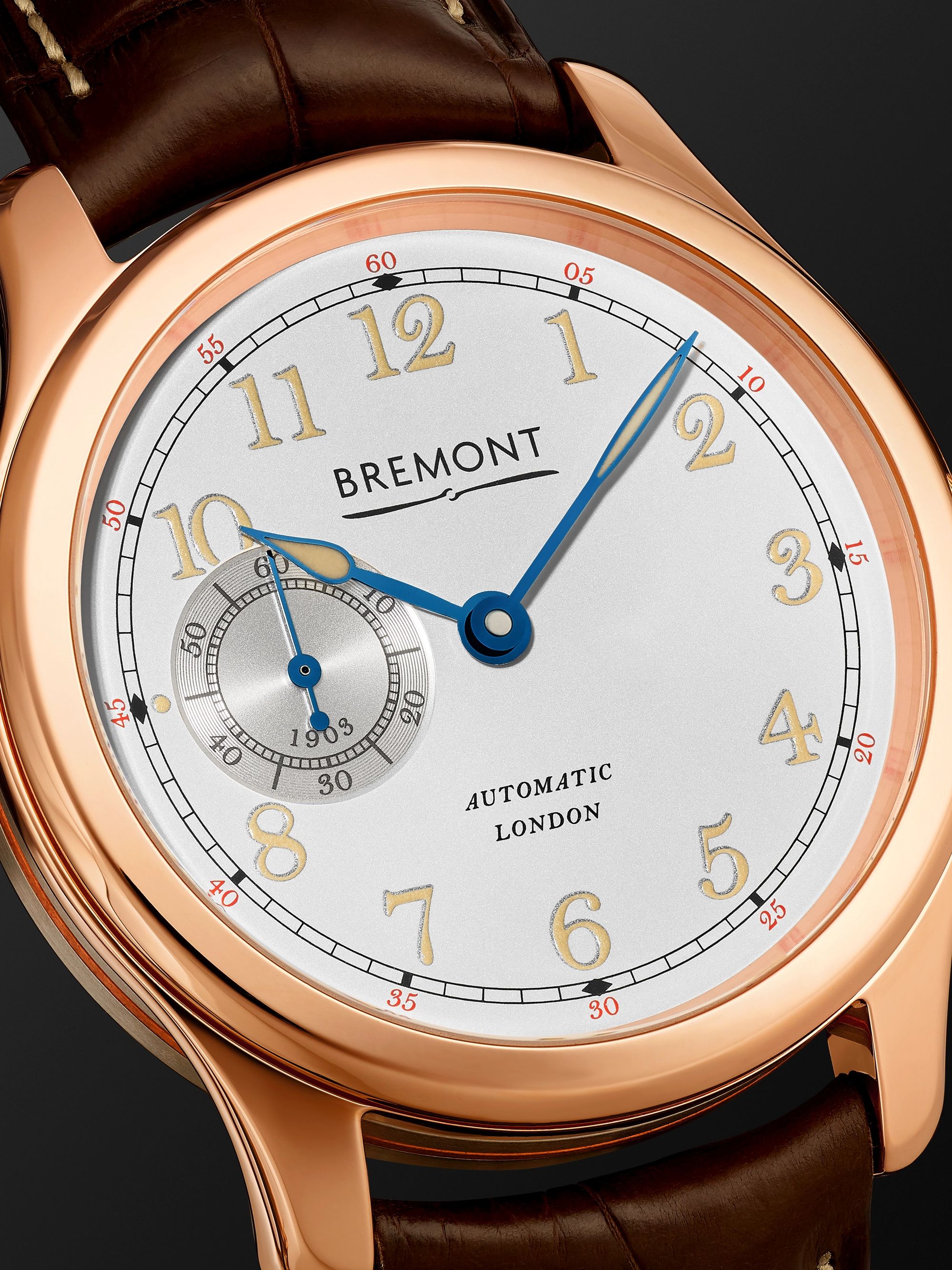 BREMONT Wright Flyer Limited Edition Automatic 43mm 18-Karat Rose Gold and Alligator Watch, Ref. No. WF-RG