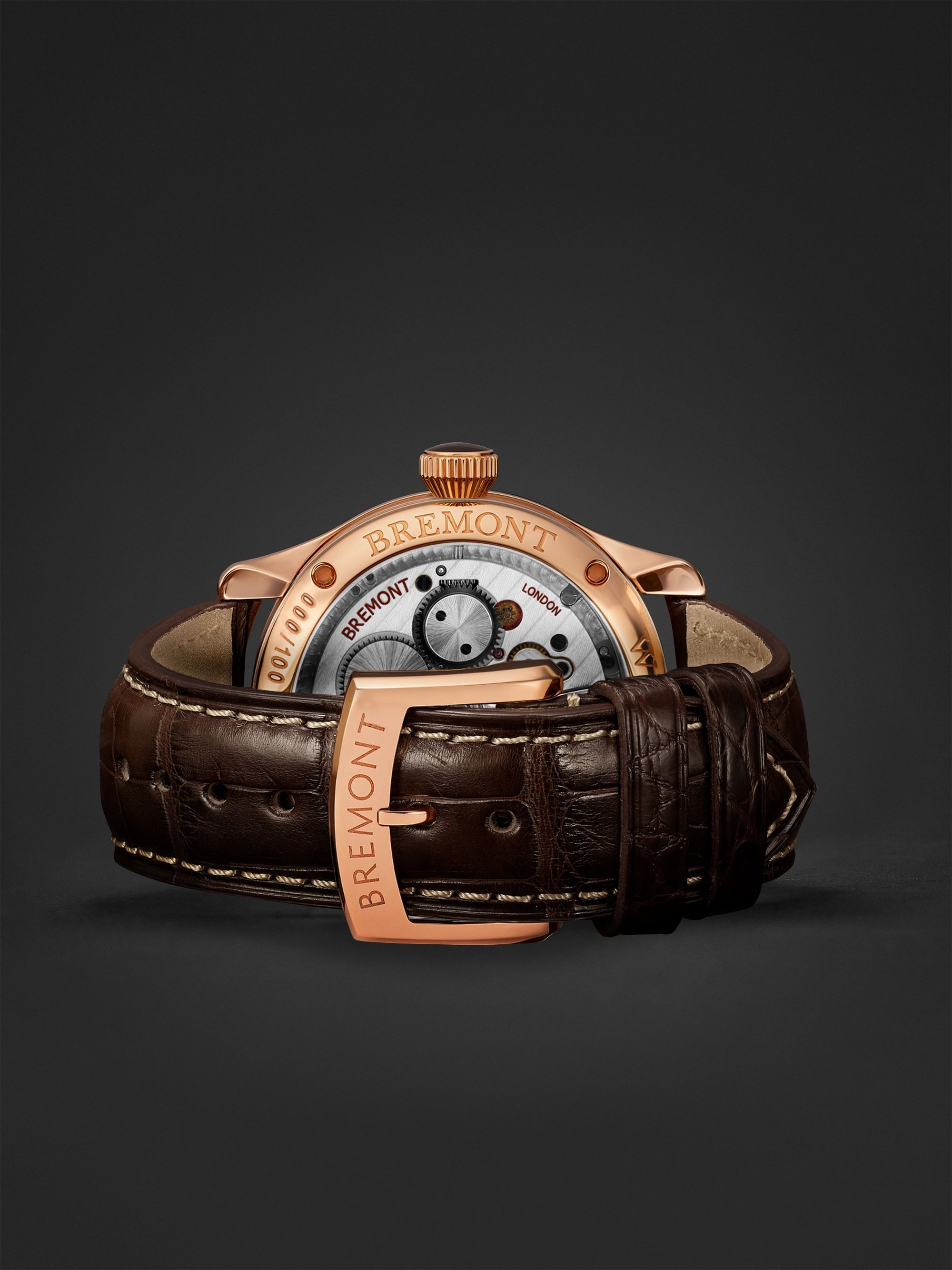 BREMONT Wright Flyer Limited Edition Automatic 43mm 18-Karat Rose Gold and Alligator Watch, Ref. No. WF-RG