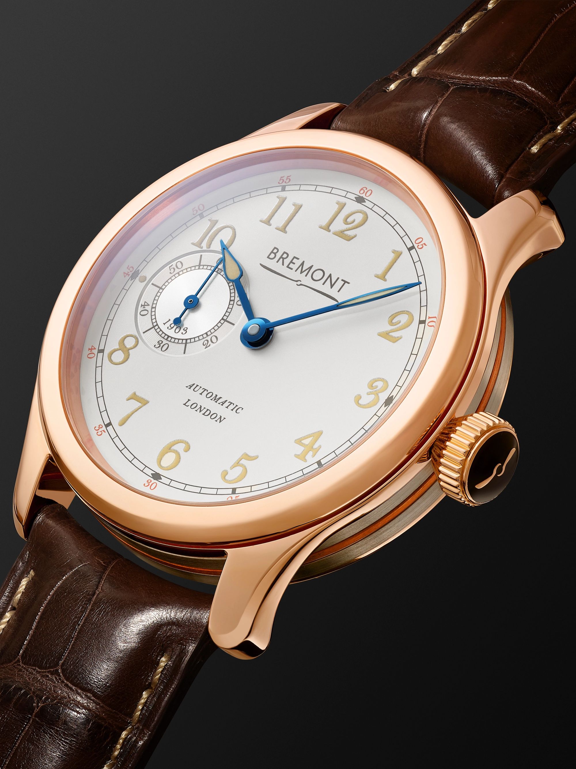 BREMONT Wright Flyer Limited Edition Automatic 43mm 18-Karat Rose Gold and Alligator Watch, Ref. No. WF-RG