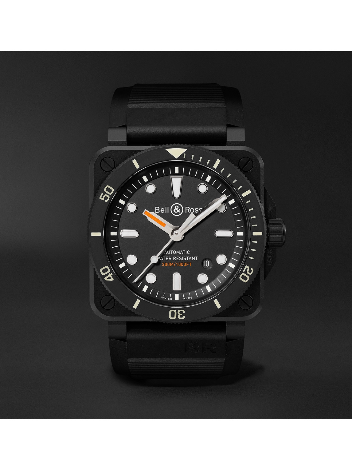 BELL & ROSS BR 03-92 DIVER BLACK MATTE AUTOMATIC 42MM CERAMIC AND RUBBER WATCH, REF. NO. BR0392-D-BL-CE/SRB