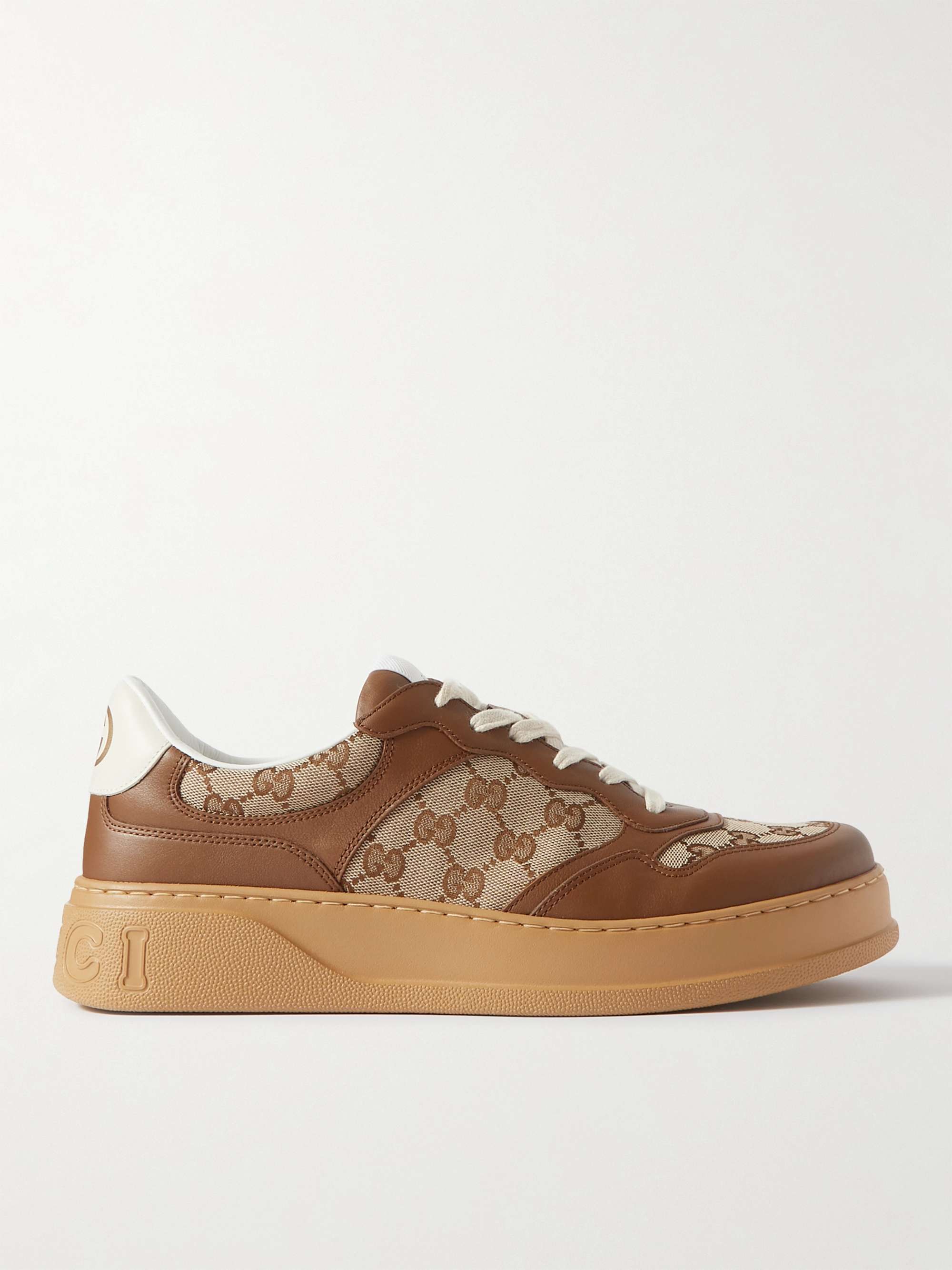 Gucci Brown Leather And Monogram Canvas Lace Up Sneakers Size 43.5 Gucci |  The Luxury Closet