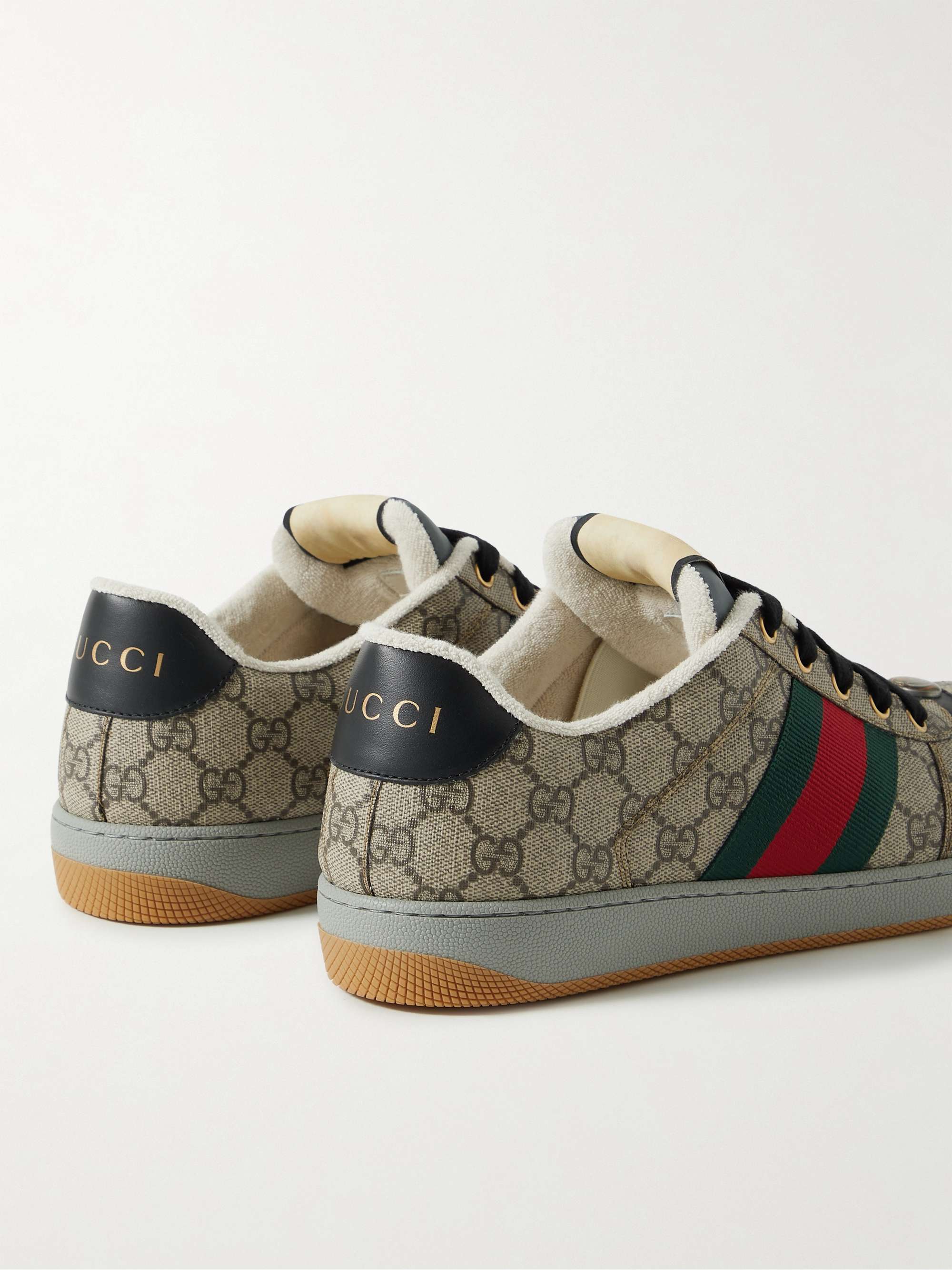 GUCCI Screener Webbing-Trimmed Monogrammed Supreme Coated-Canvas Sneakers