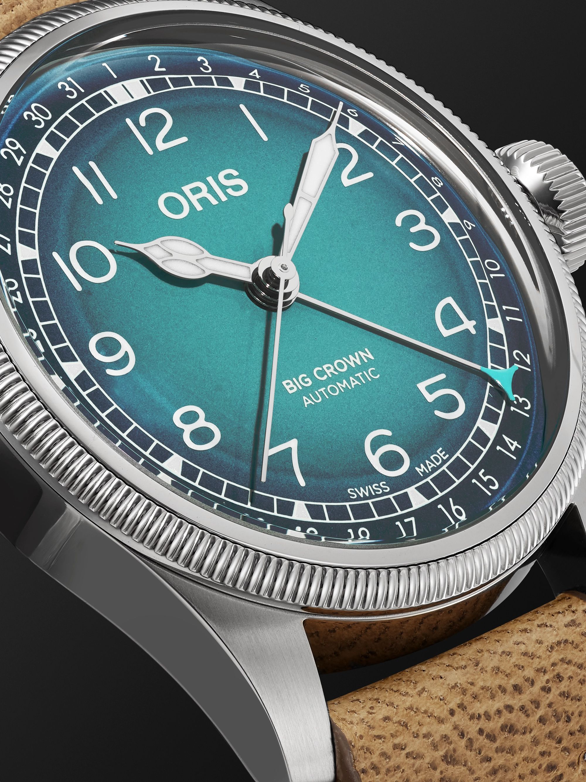 ORIS + Cervo Volante Big Crown Pointer Date Automatic 40mm Stainless Steel and Suede Watch, Ref. No. 01 754 7779 4065
