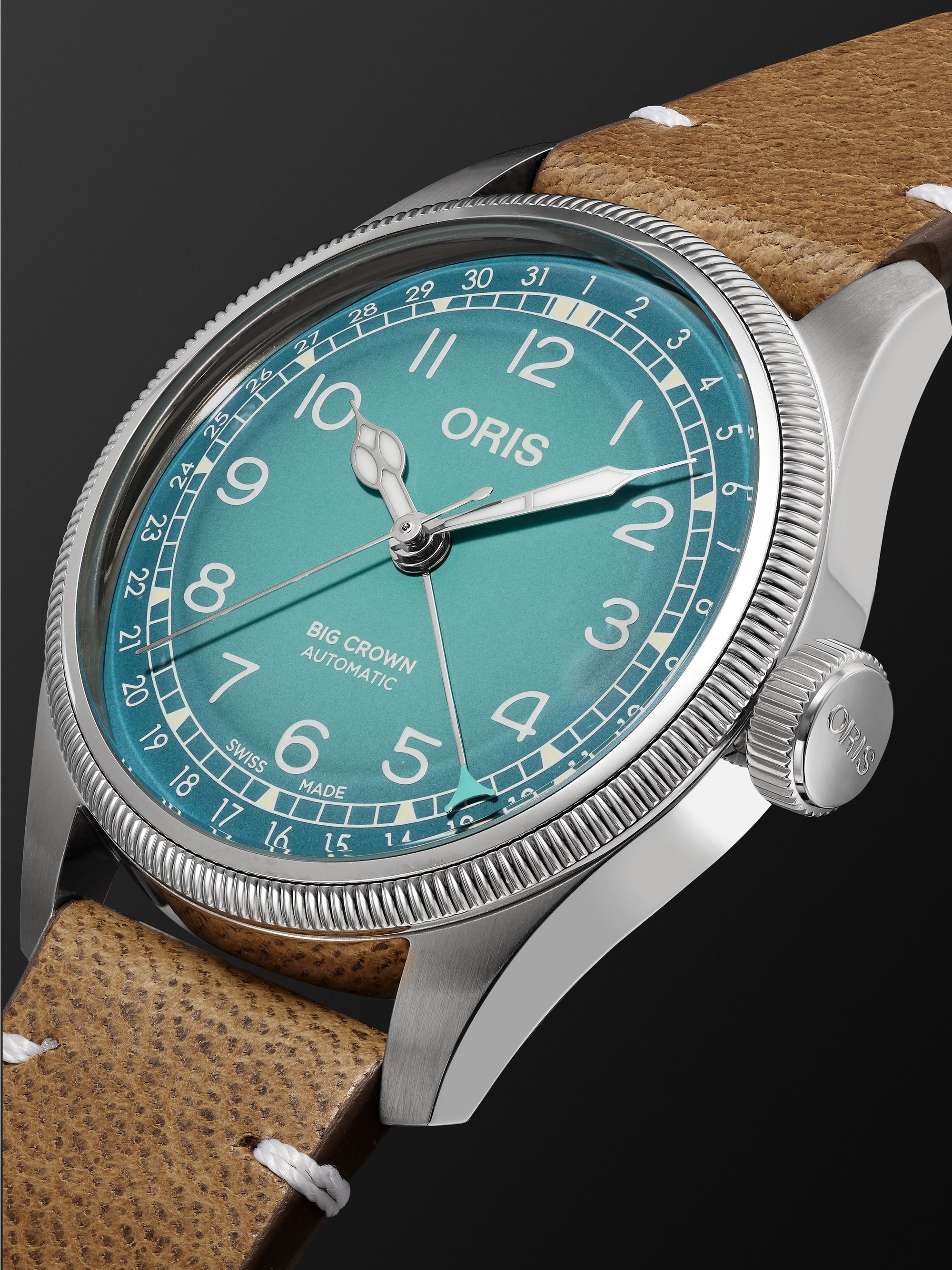 ORIS + Cervo Volante Big Crown Pointer Date Automatic 40mm Stainless Steel and Suede Watch, Ref. No. 01 754 7779 4065