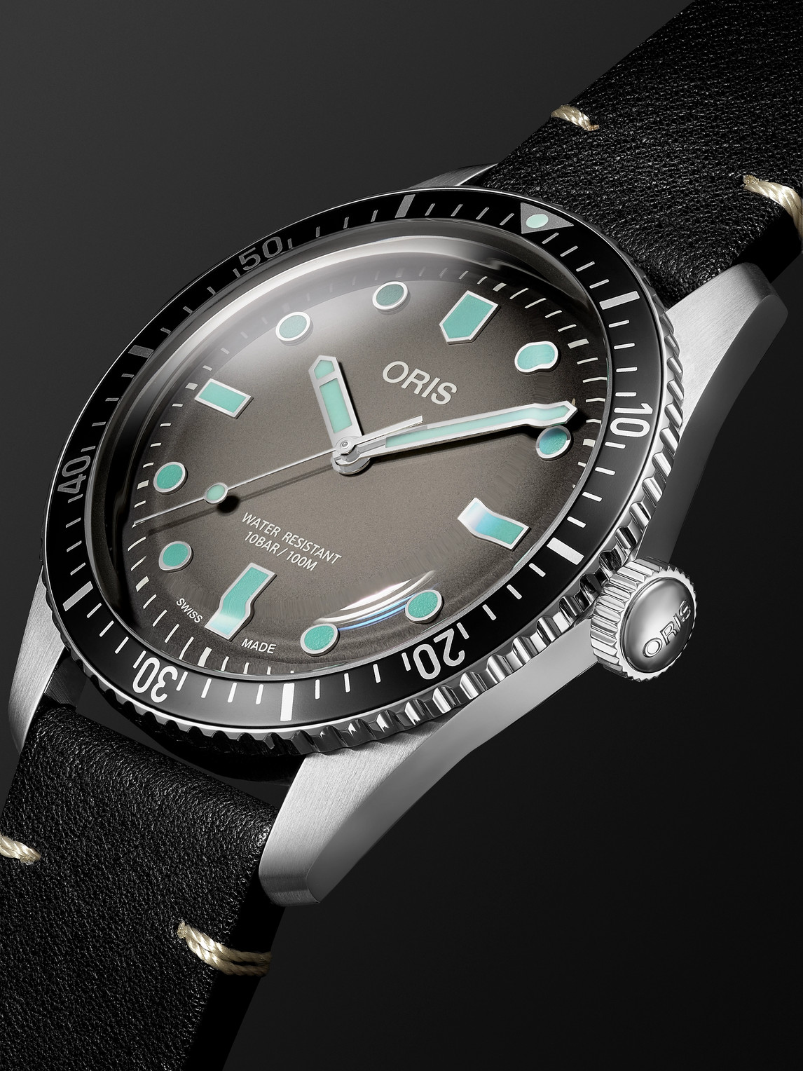 Shop Oris Divers Sixty-five Automatic 40mm Stainless Steel And Leather Watch, Ref. No. 01 733 7707 4053-07 5 2 In Gray