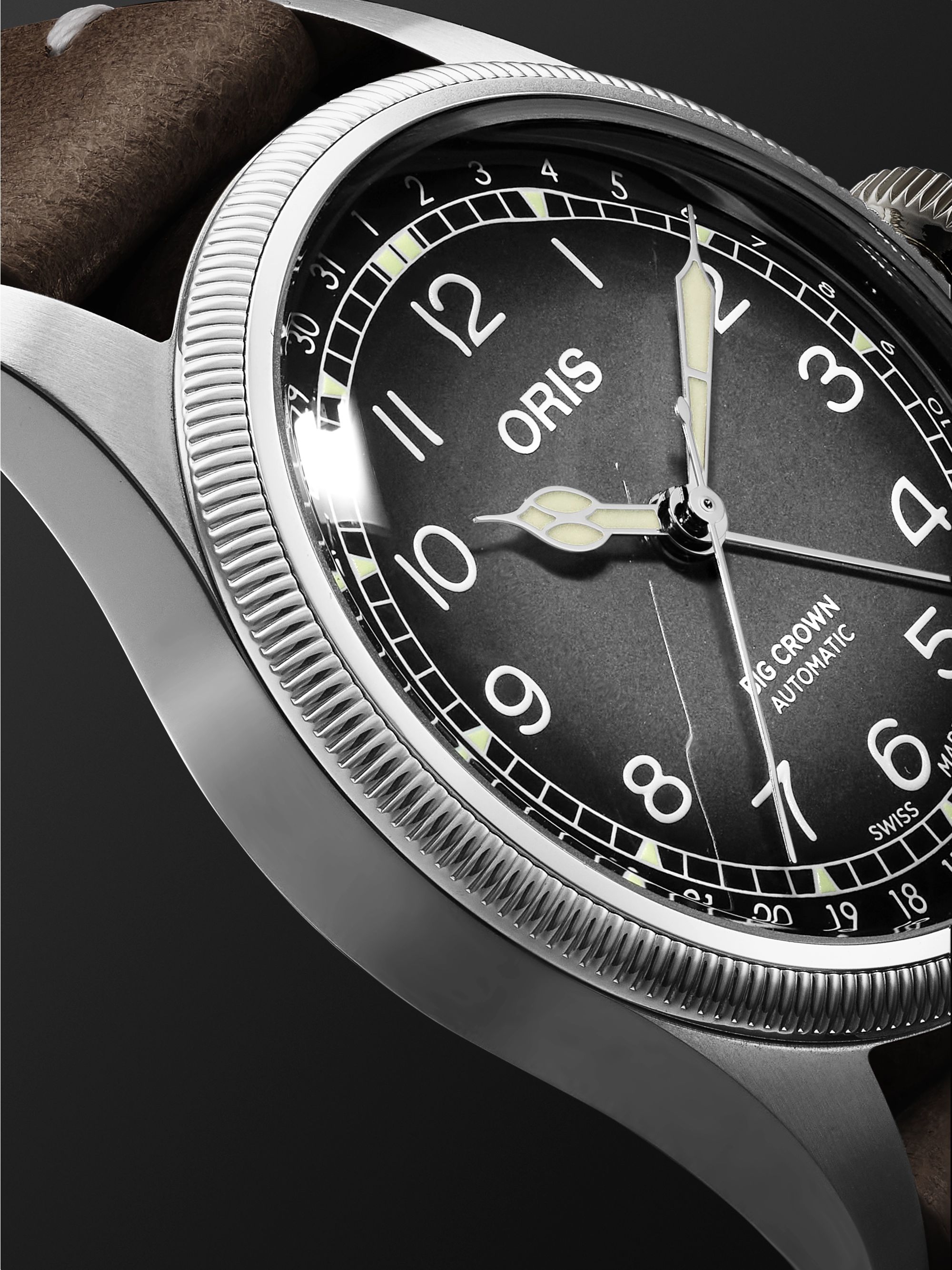 ORIS + Cervo Volante Big Crown Pointer Date Automatic 38mm Stainless Steel and Leather Watch, Ref. No. 01 754 7779 4063-Set