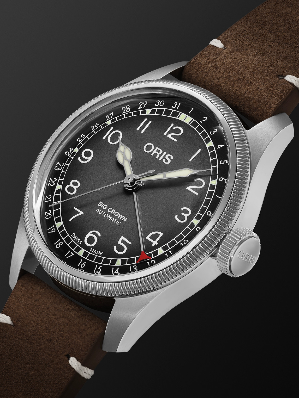  Oris - Cervo Volante Big Crown Pointer Date Automatic 38mm Stainless Steel And Leather Watch, Ref. No. 01 754 7779 4063-set - Men - Gray 