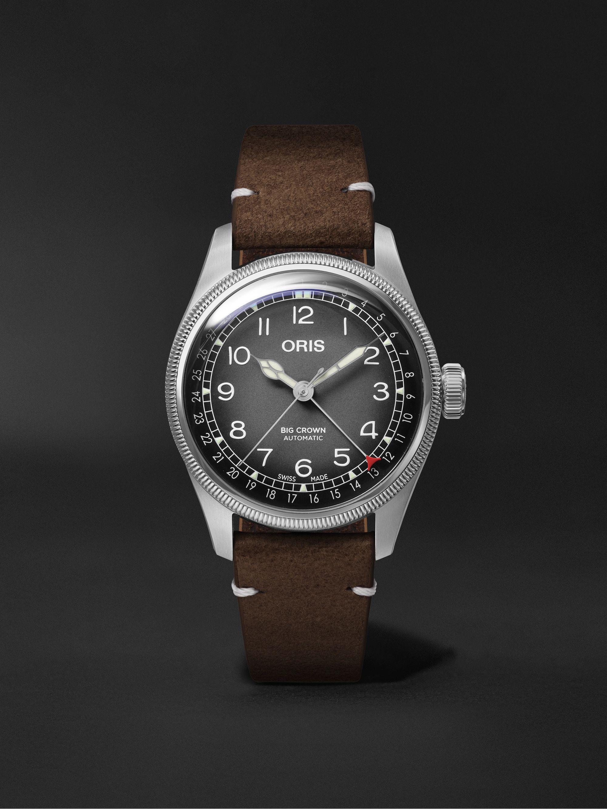 ORIS + Cervo Volante Big Crown Pointer Date Automatic 38mm Stainless Steel and Leather Watch, Ref. No. 01 754 7779 4063-Set