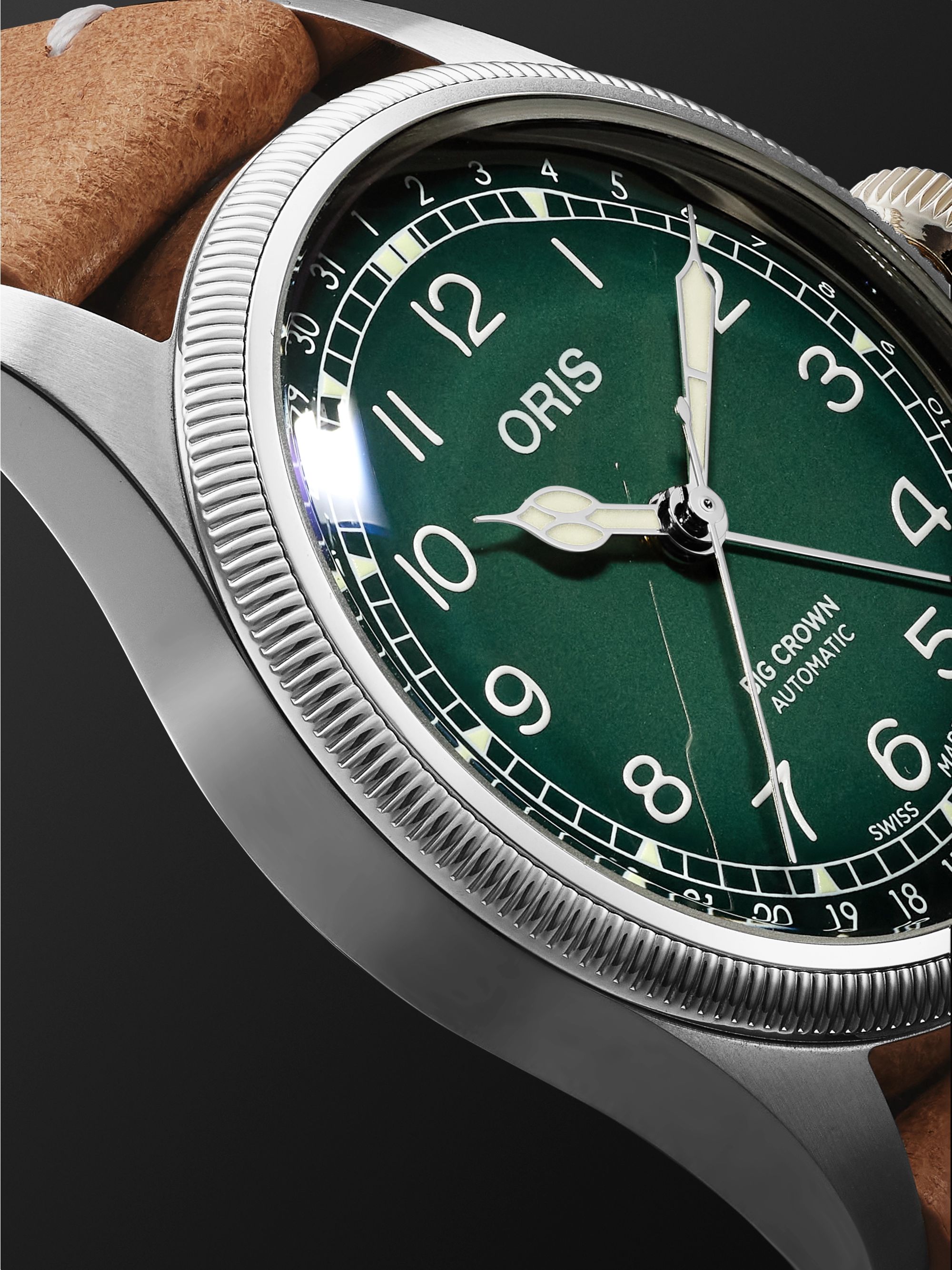 ORIS + Cervo Volante Big Crown Pointer Date Automatic 38mm Stainless Steel and Leather Watch, Ref. No. 01 754 7779 4067-Set