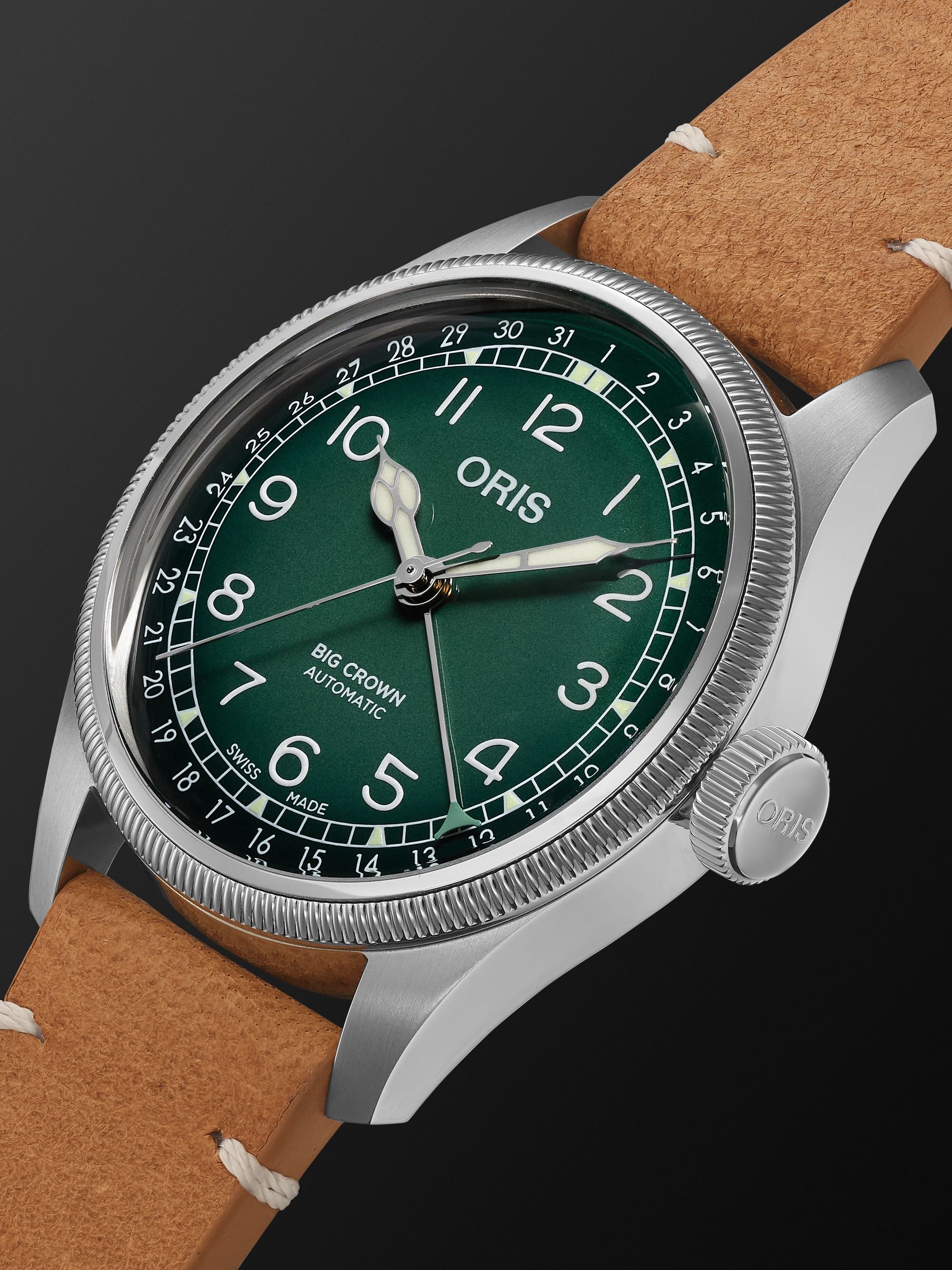 ORIS + Cervo Volante Big Crown Pointer Date Automatic 38mm Stainless Steel and Leather Watch, Ref. No. 01 754 7779 4067-Set