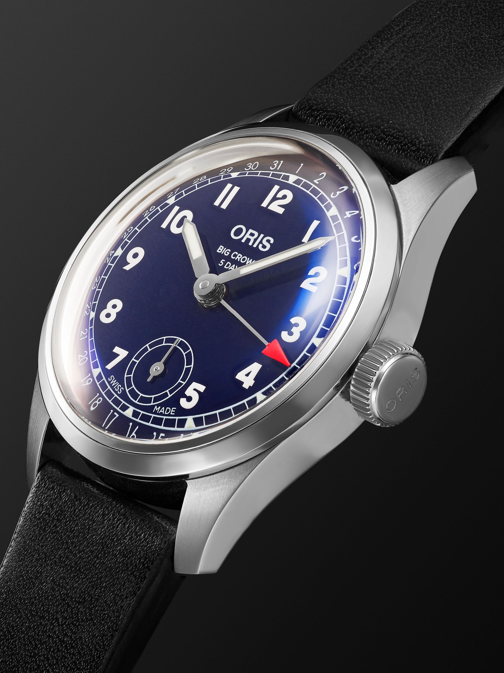 ORIS Big Crown Pointer Date Automatic 38mm Stainless Steel and Leather Watch, Ref. No. 01 403 7776 4065-07 5 19 11
