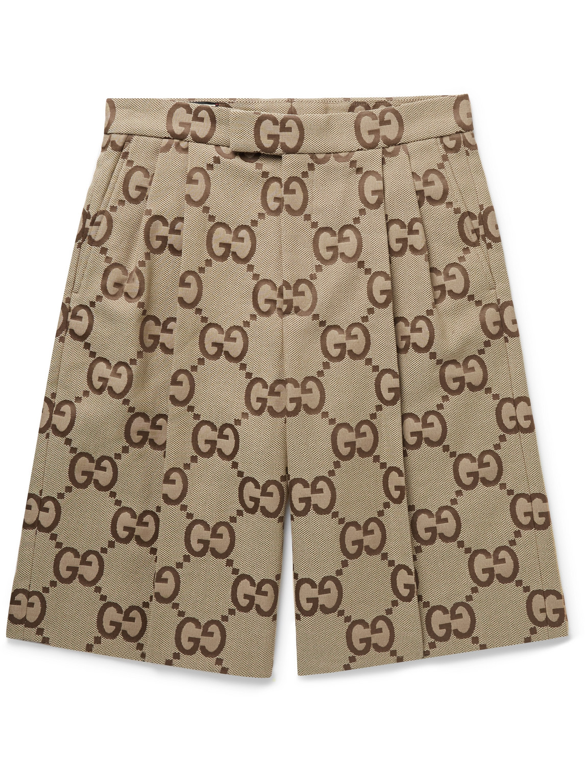 Gucci Wide Leg Logo Jacquard Cotton Blend Drawstring Shorts Men Brown IT 54 for Men