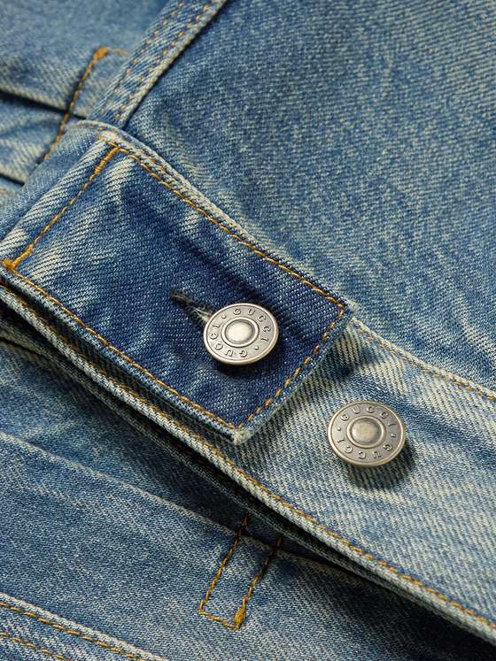 GUCCI Slim-Fit Horsebit Distressed Denim Jacket for Men | MR PORTER