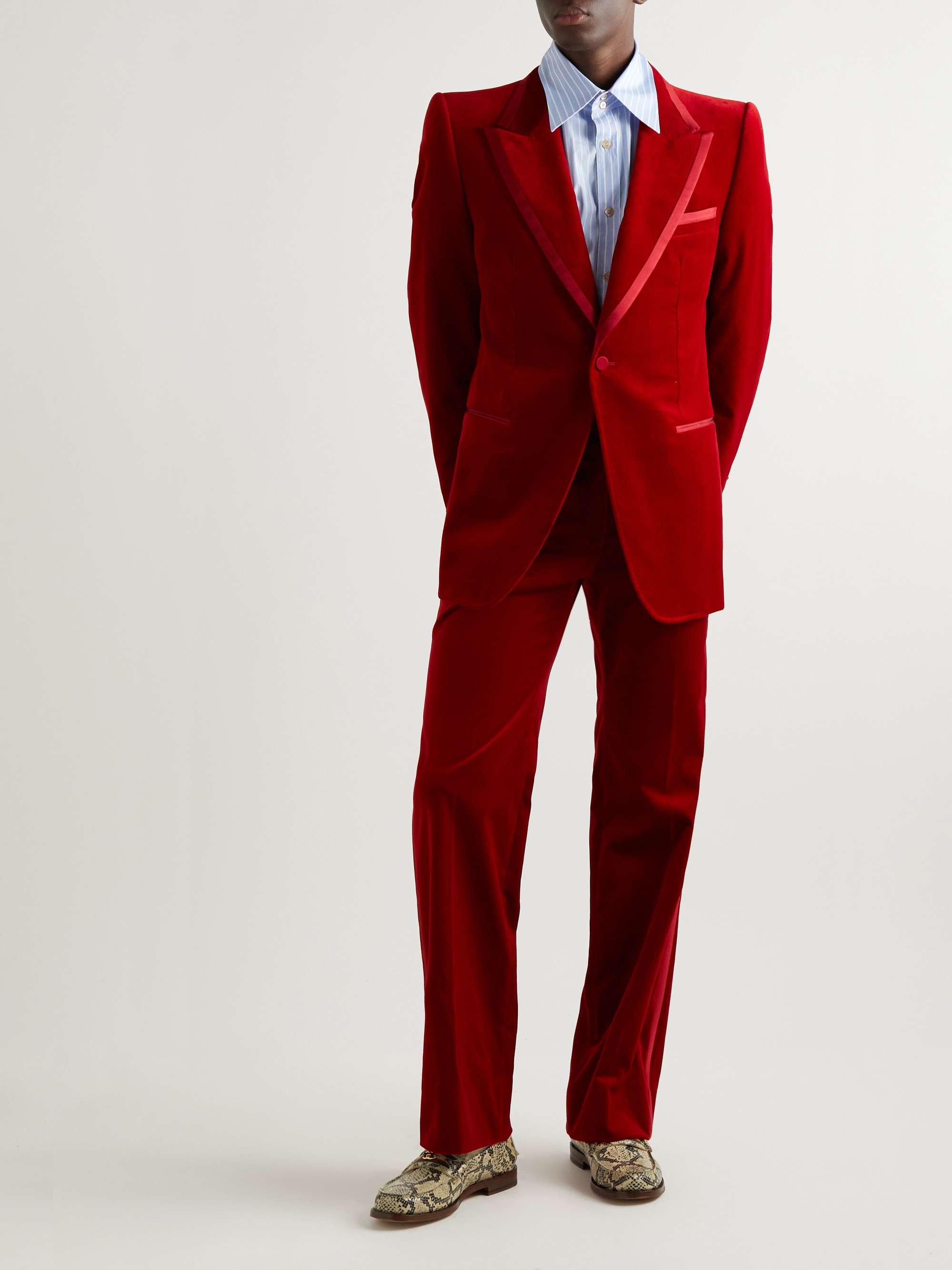 GUCCI Slim-Fit Silk Satin-Trimmed Cotton-Blend Velvet Tuxedo Jacket