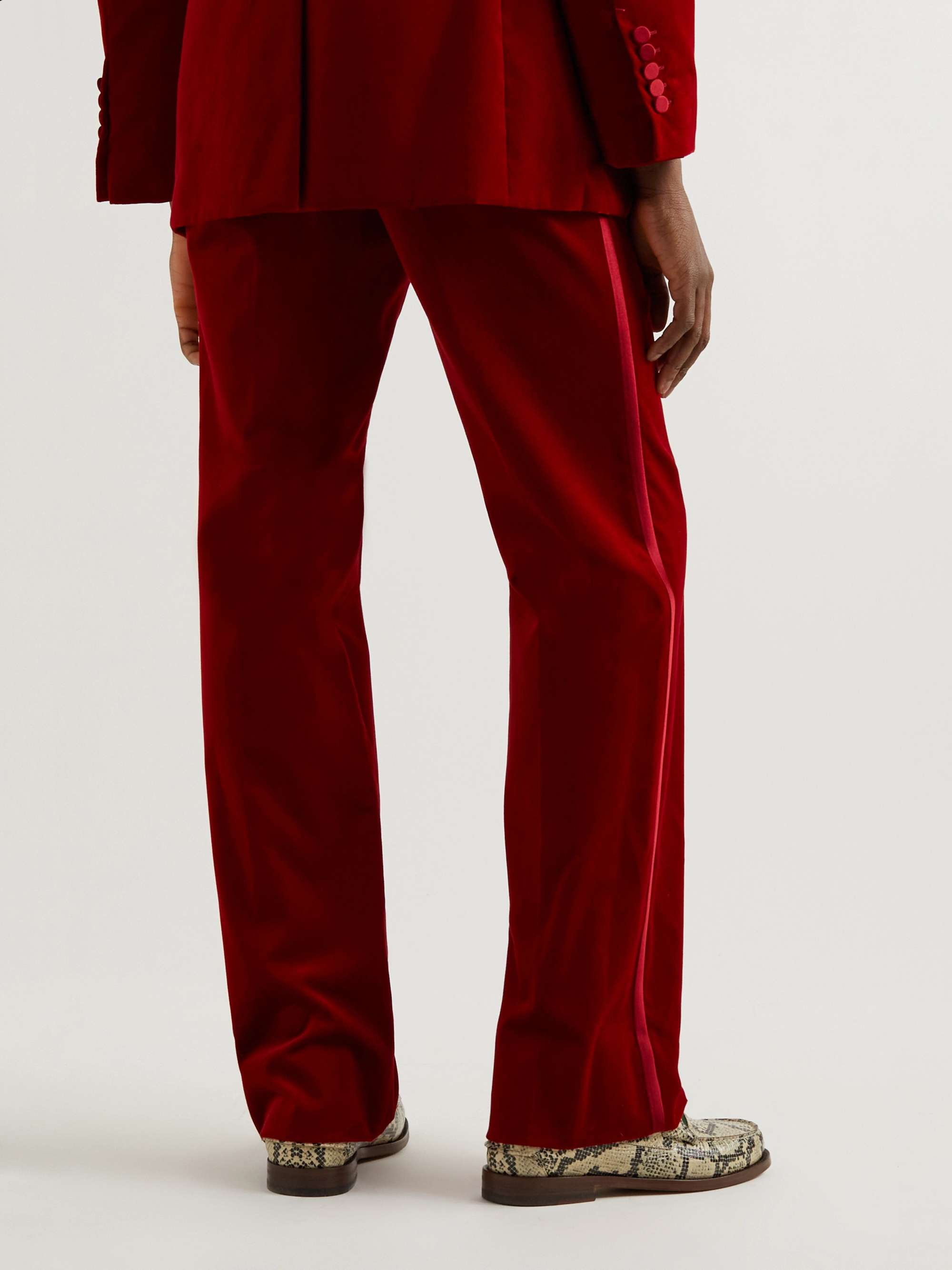 GUCCI Bootcut Silk Satin-Trimmed Stretch-Velvet Trousers