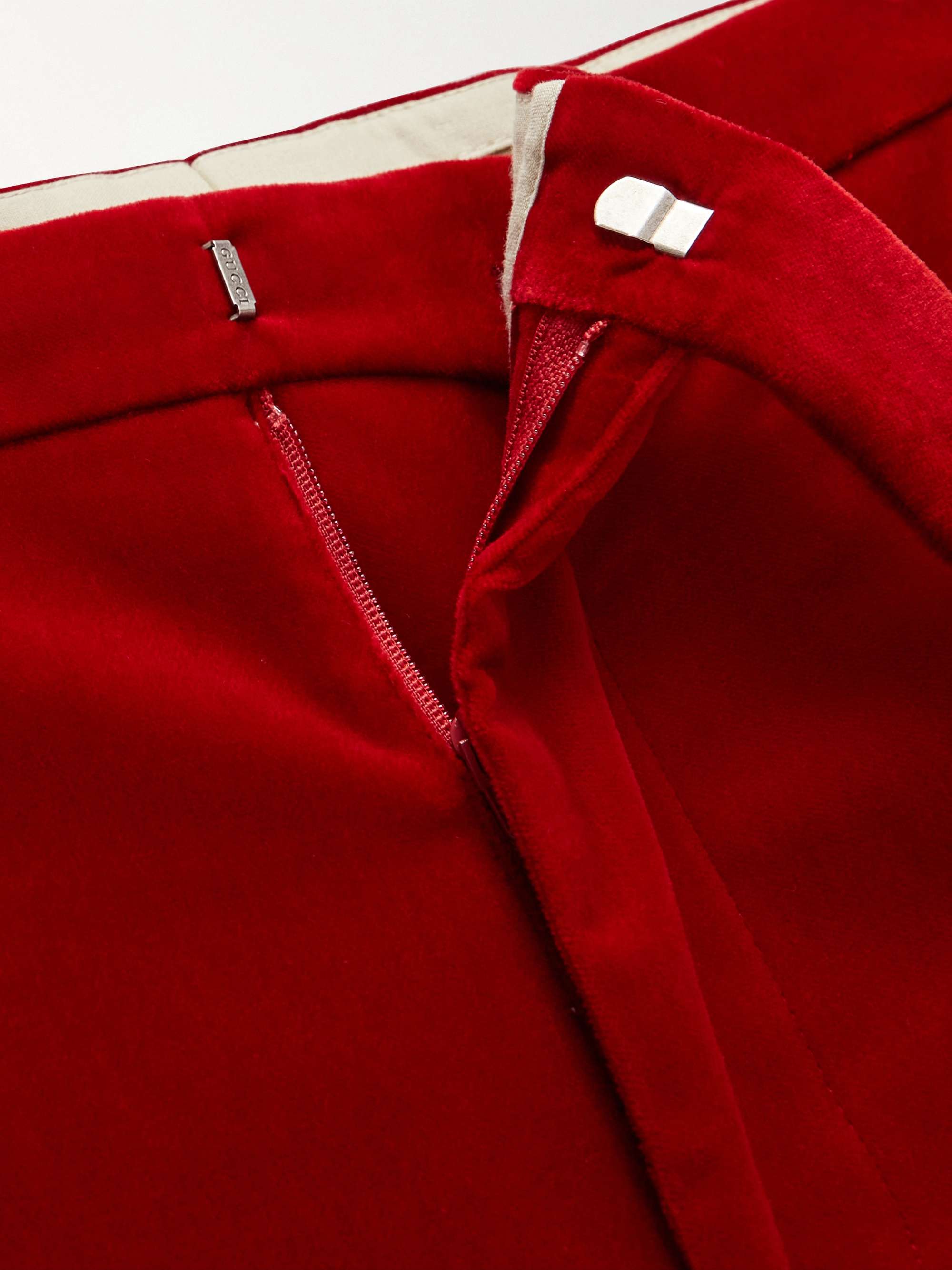 GUCCI Bootcut Silk Satin-Trimmed Stretch-Velvet Trousers