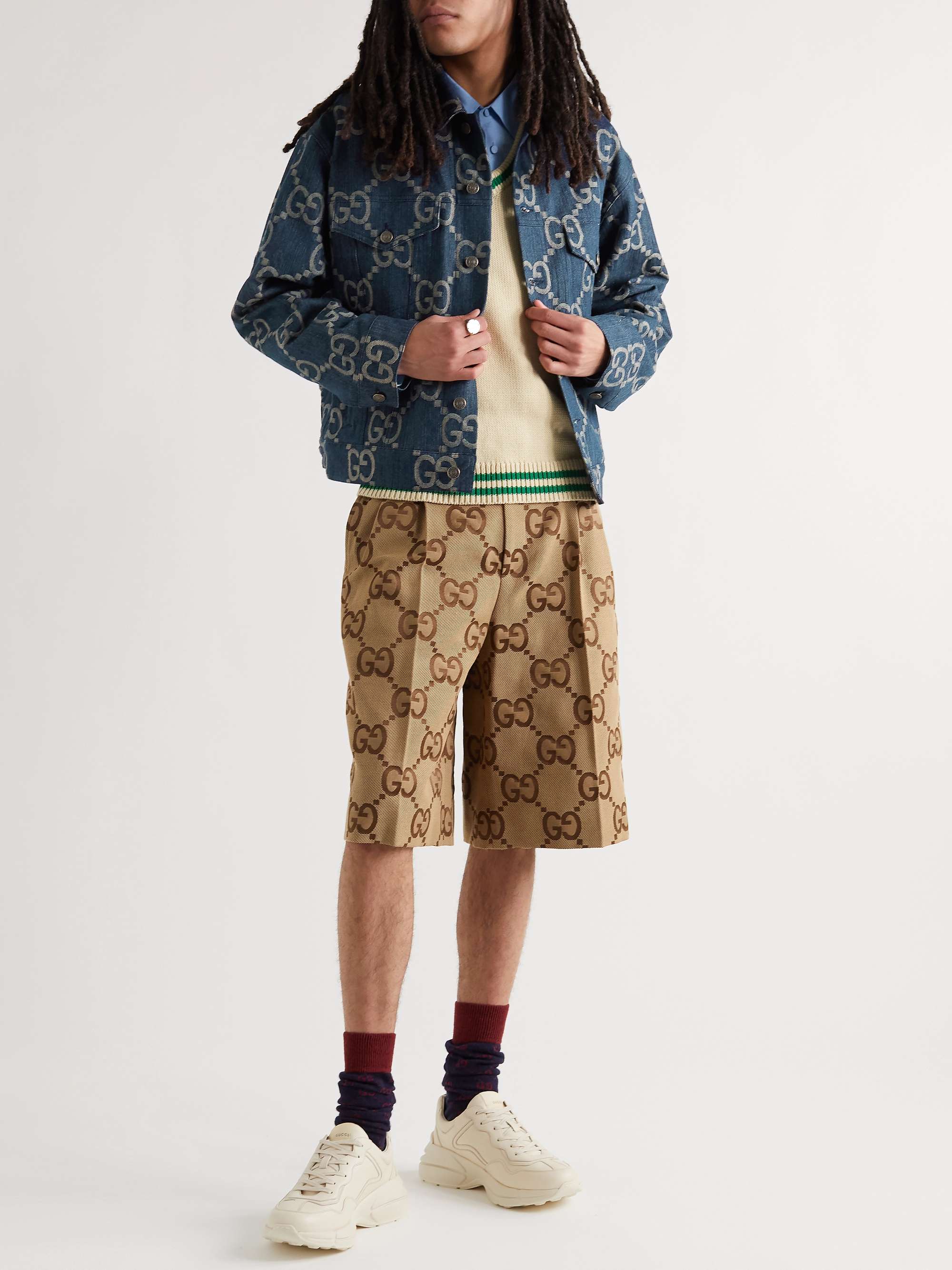 GUCCI Slim-Fit Logo-Jacquard Denim Jacket | MR PORTER