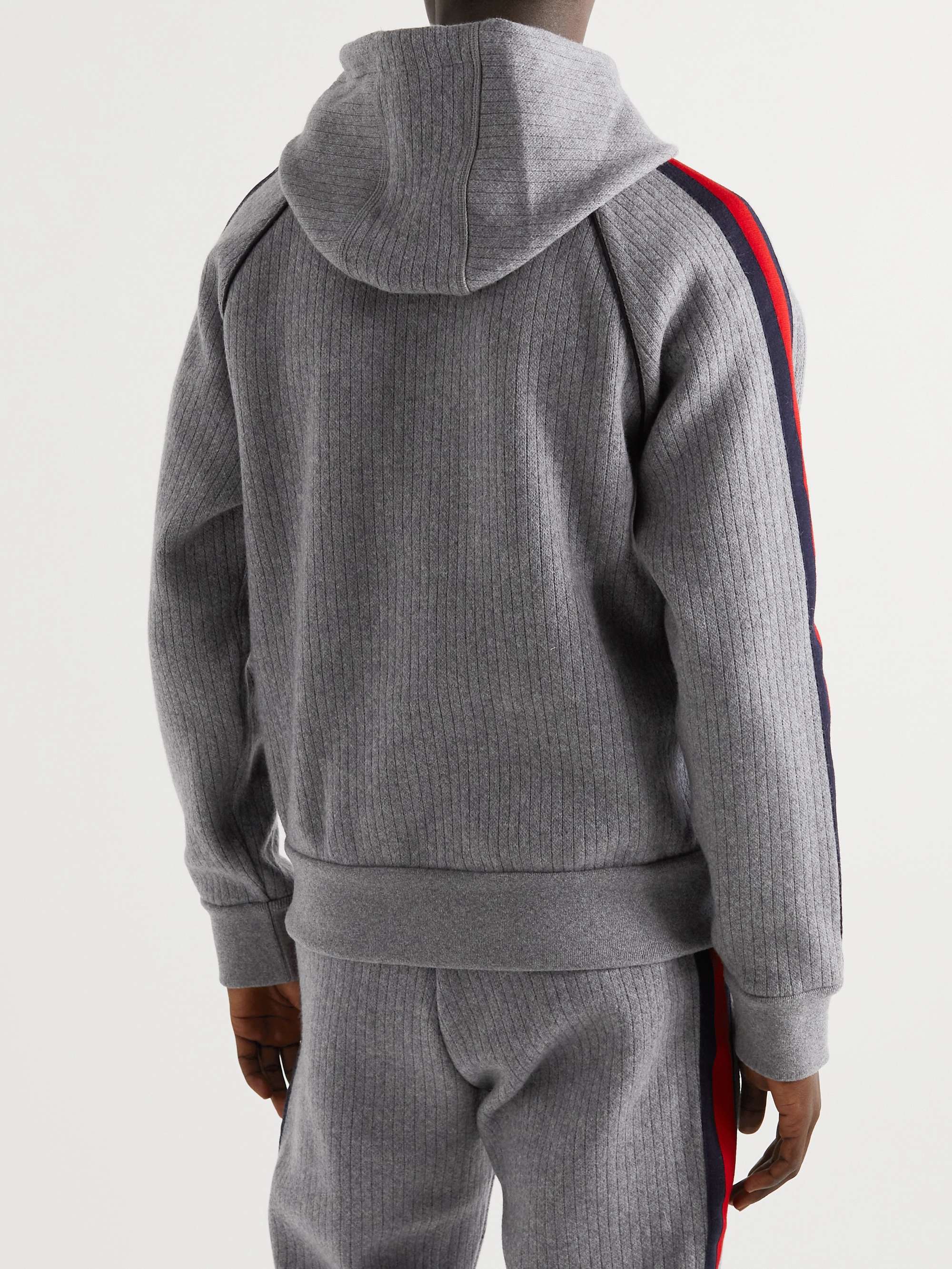 GUCCI Webbing-Trimmed Ribbed Wool and Cashmere-Blend Hoodie
