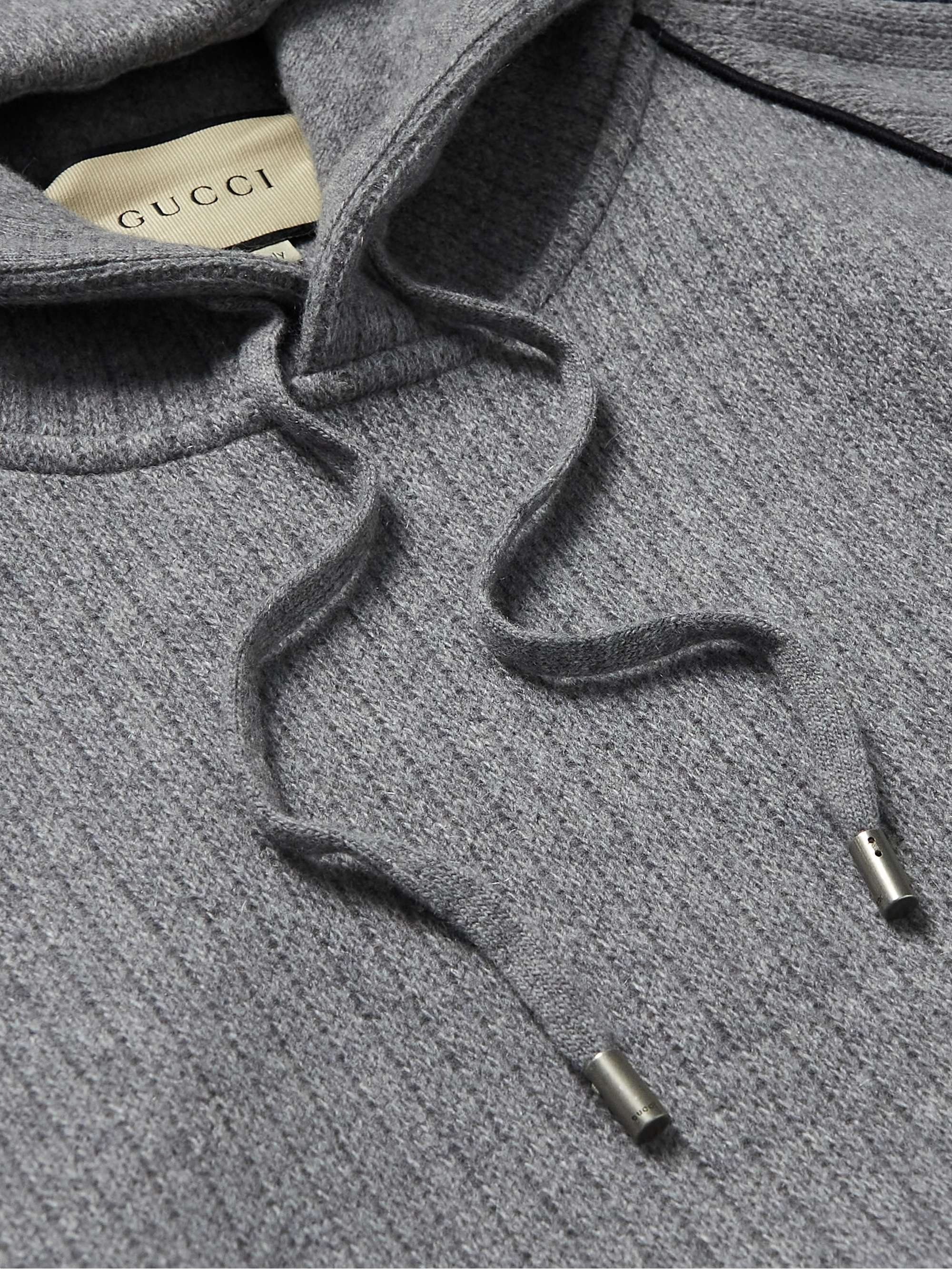 GUCCI Webbing-Trimmed Ribbed Wool and Cashmere-Blend Hoodie