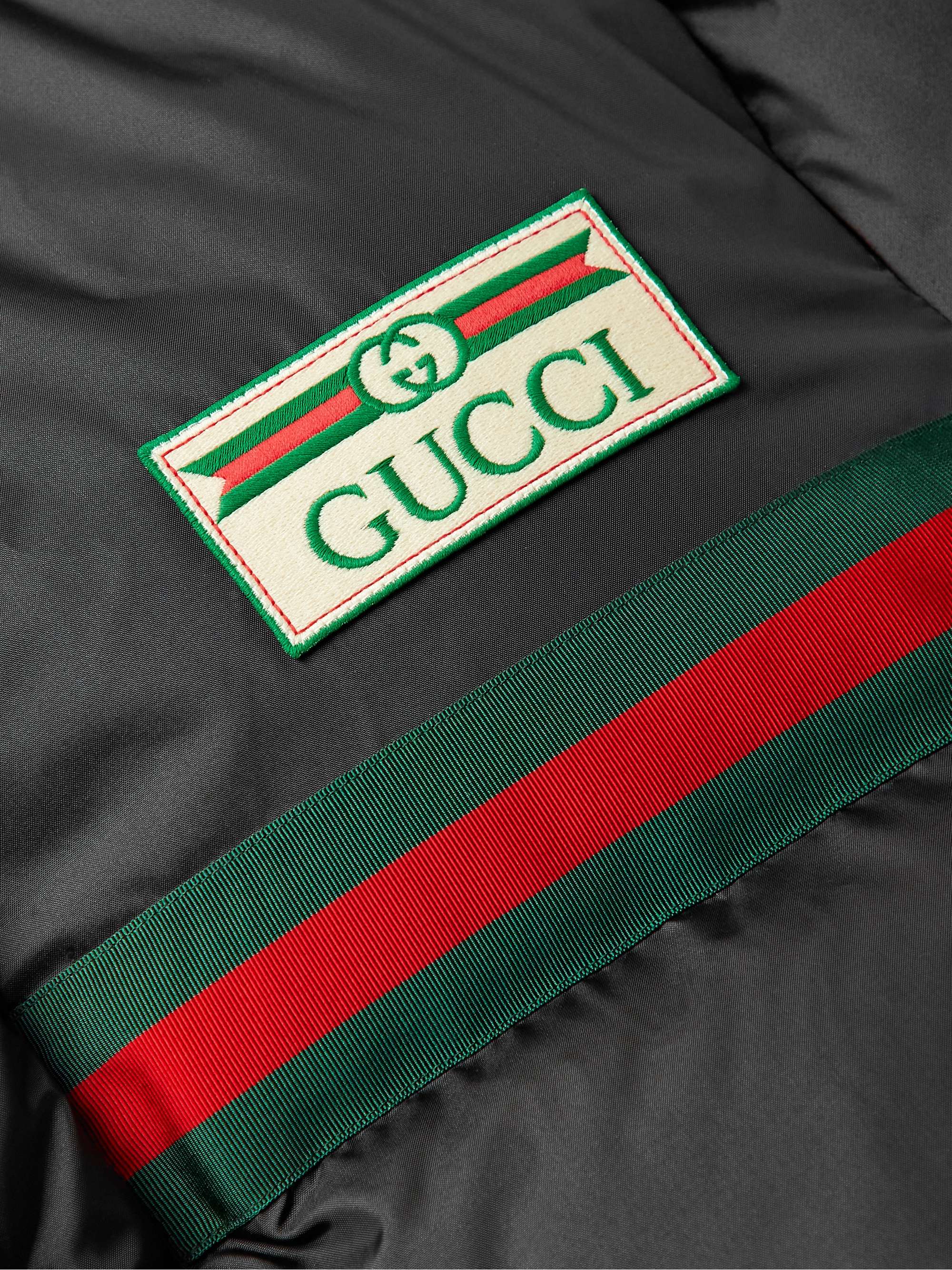 GUCCI Logo-Appliquéd Striped Quilted Shell Down Jacket