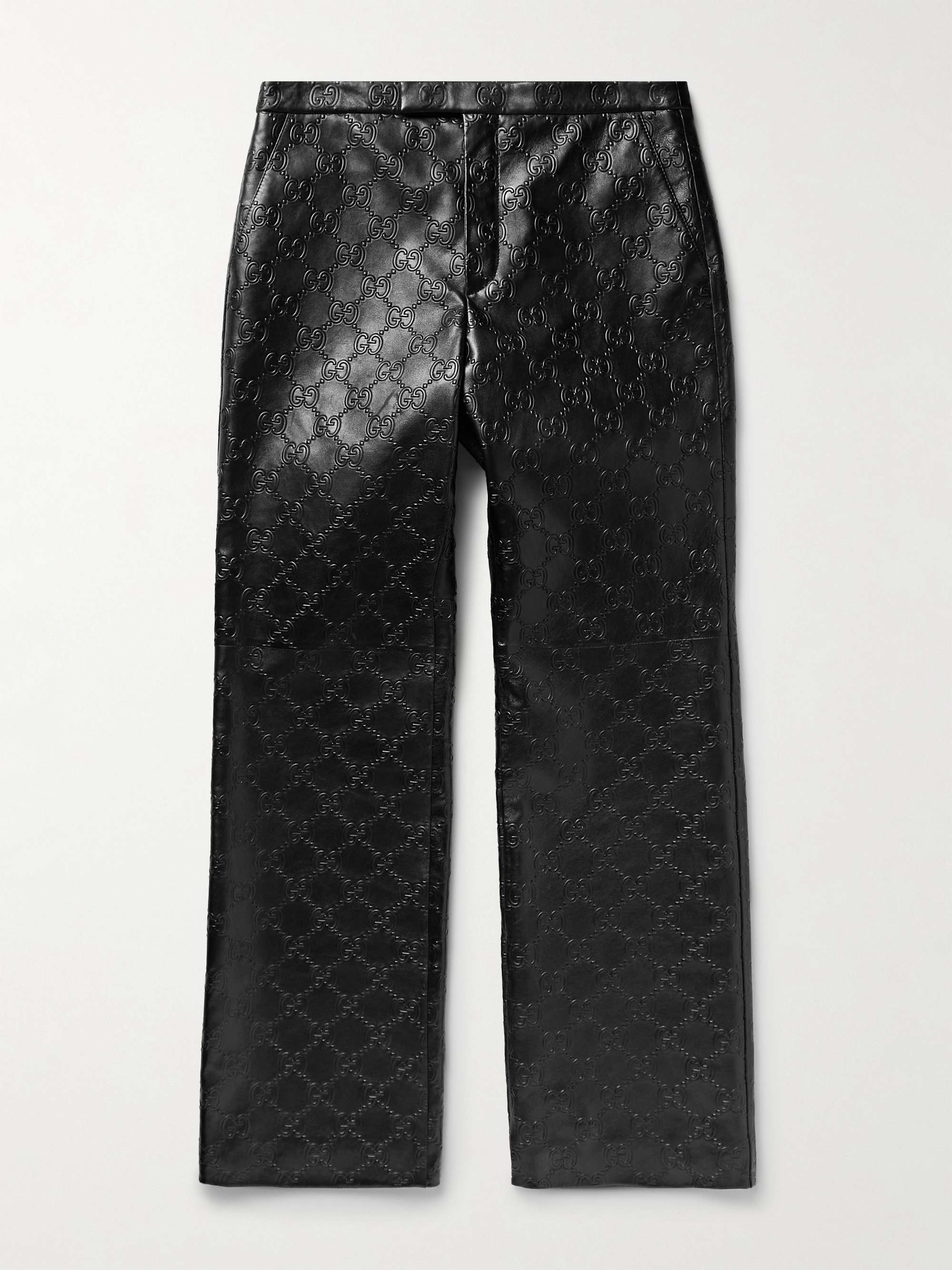 GUCCI Straight-Leg Logo-Embossed Leather Trousers | MR PORTER