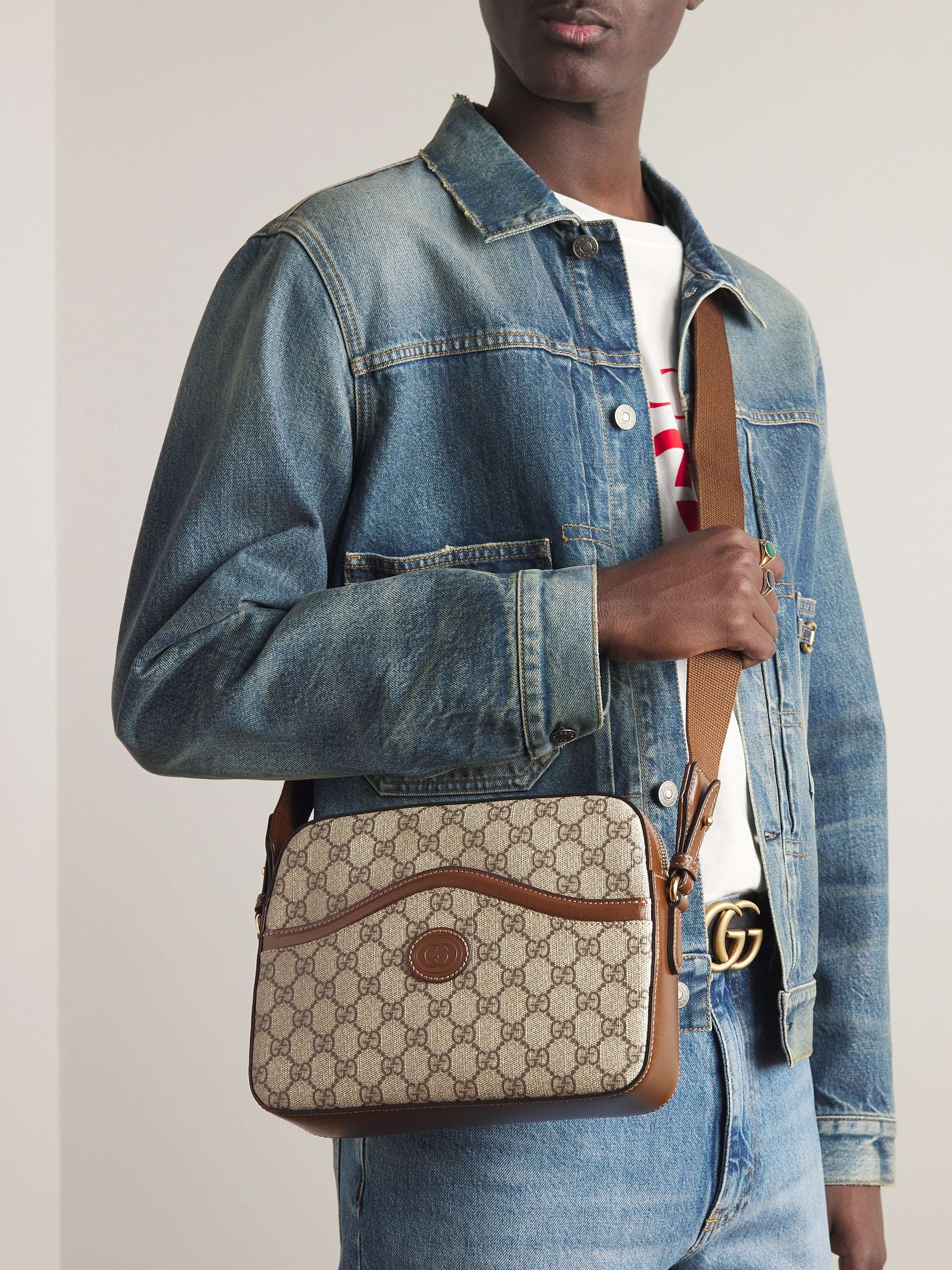 Gucci Small Leather-trimmed Printed Coated-canvas Shoulder Bag