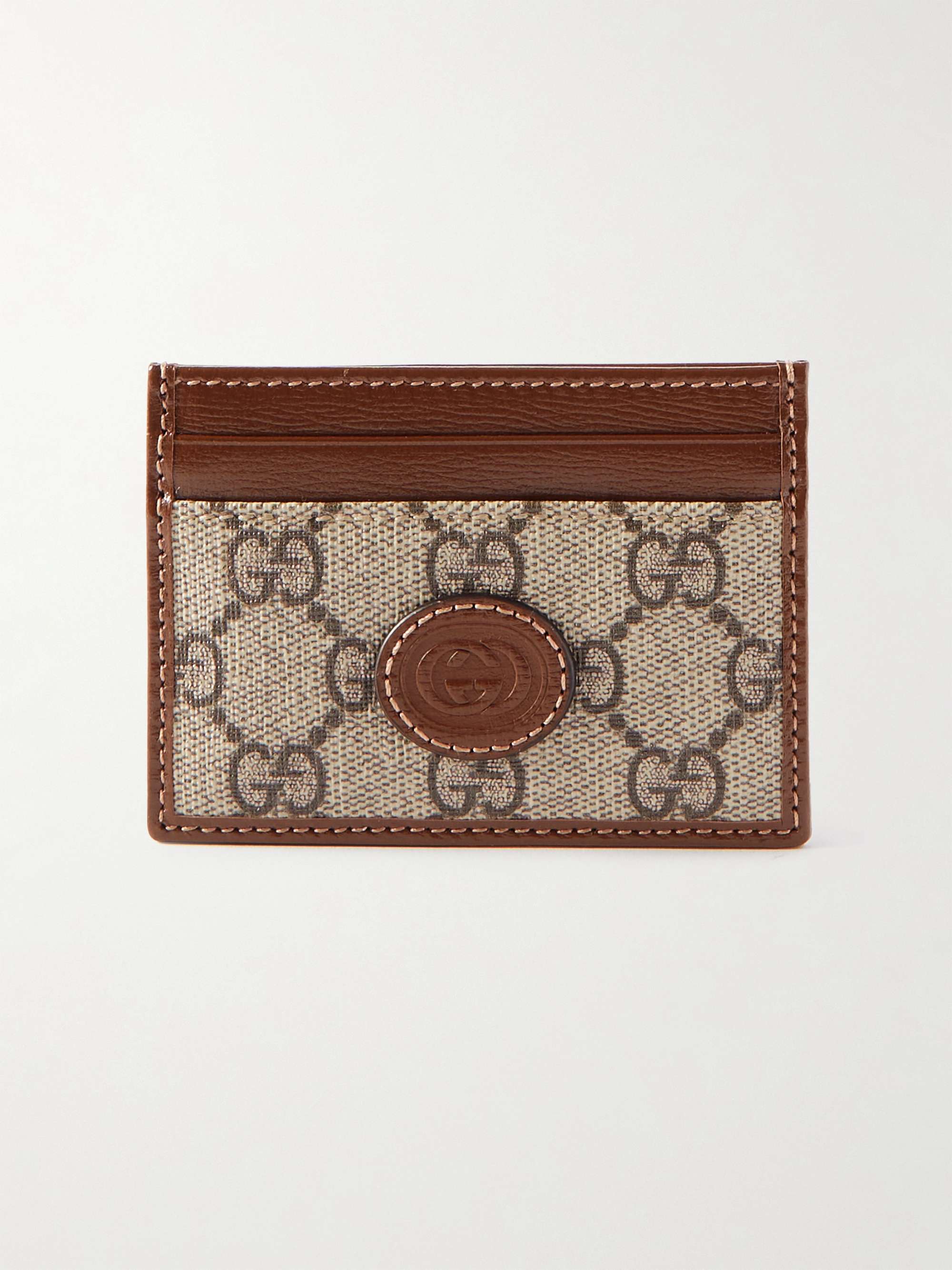 GUCCI Leather-Trimmed Monogrammed Coated-Canvas Cardholder for Men