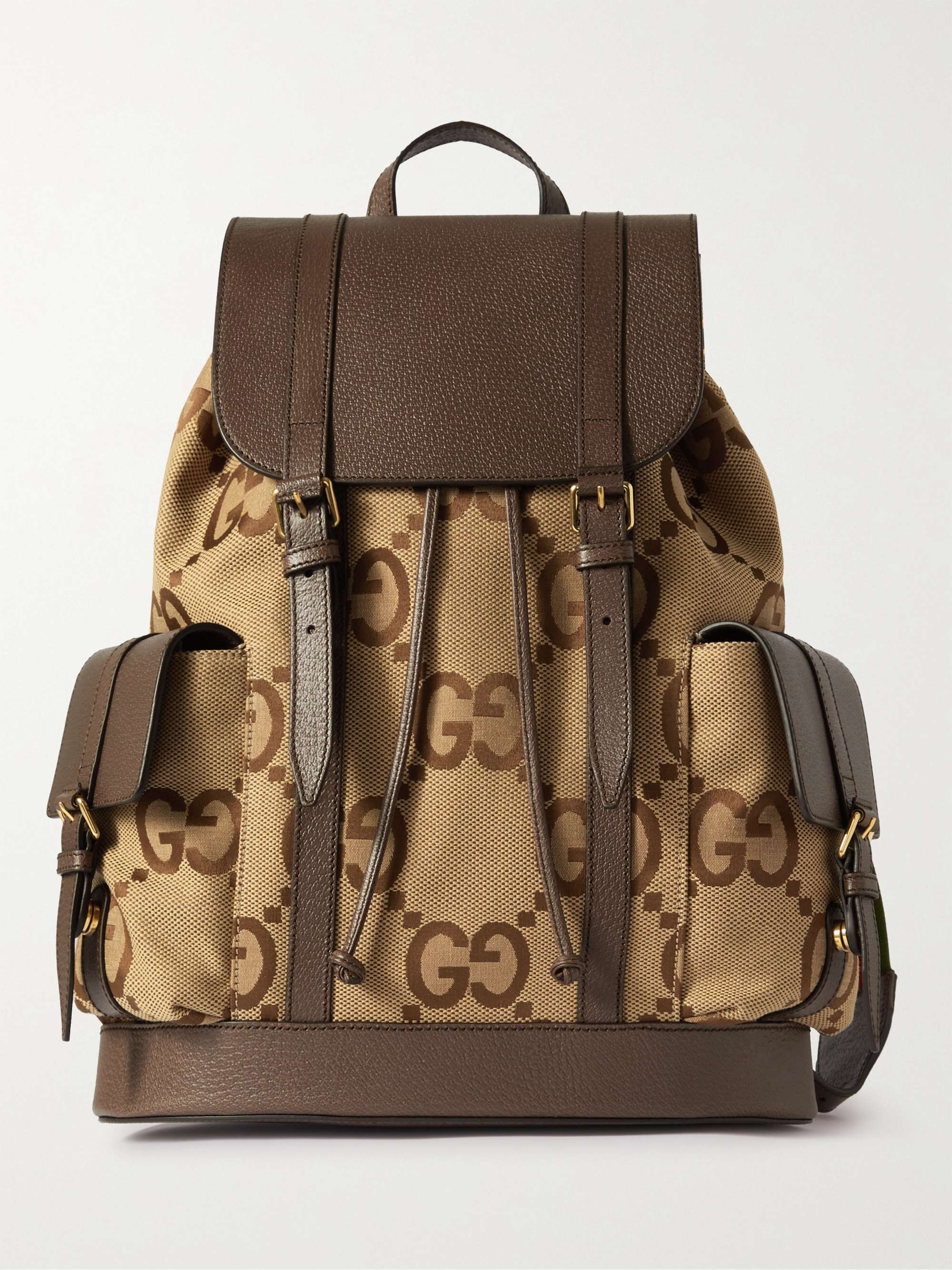 GUCCI Leather-Trimmed Monogrammed Coated-Canvas Backpack | MR PORTER