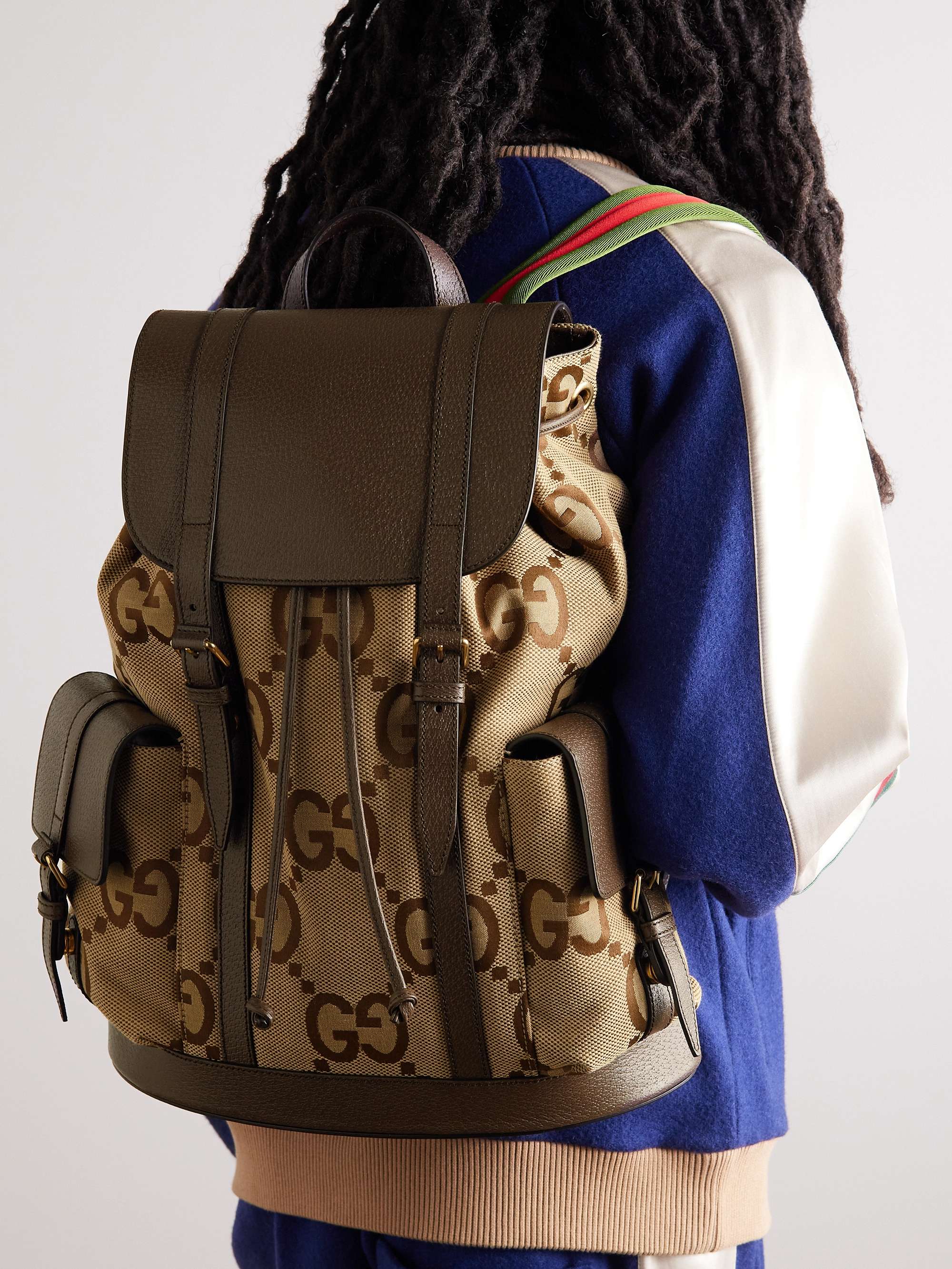 GUCCI Leather-Trimmed Monogrammed Coated-Canvas Backpack | MR PORTER