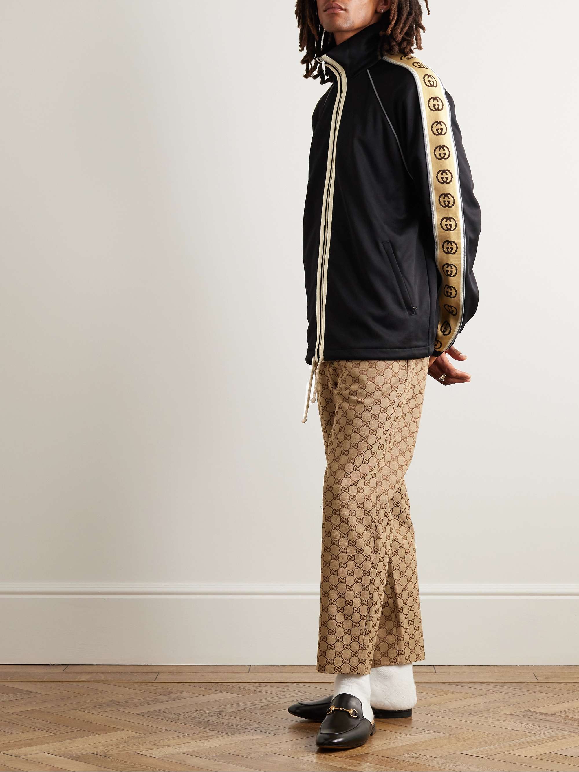 GUCCI Webbing-Trimmed Monogrammed Jersey Sweatpants for Men