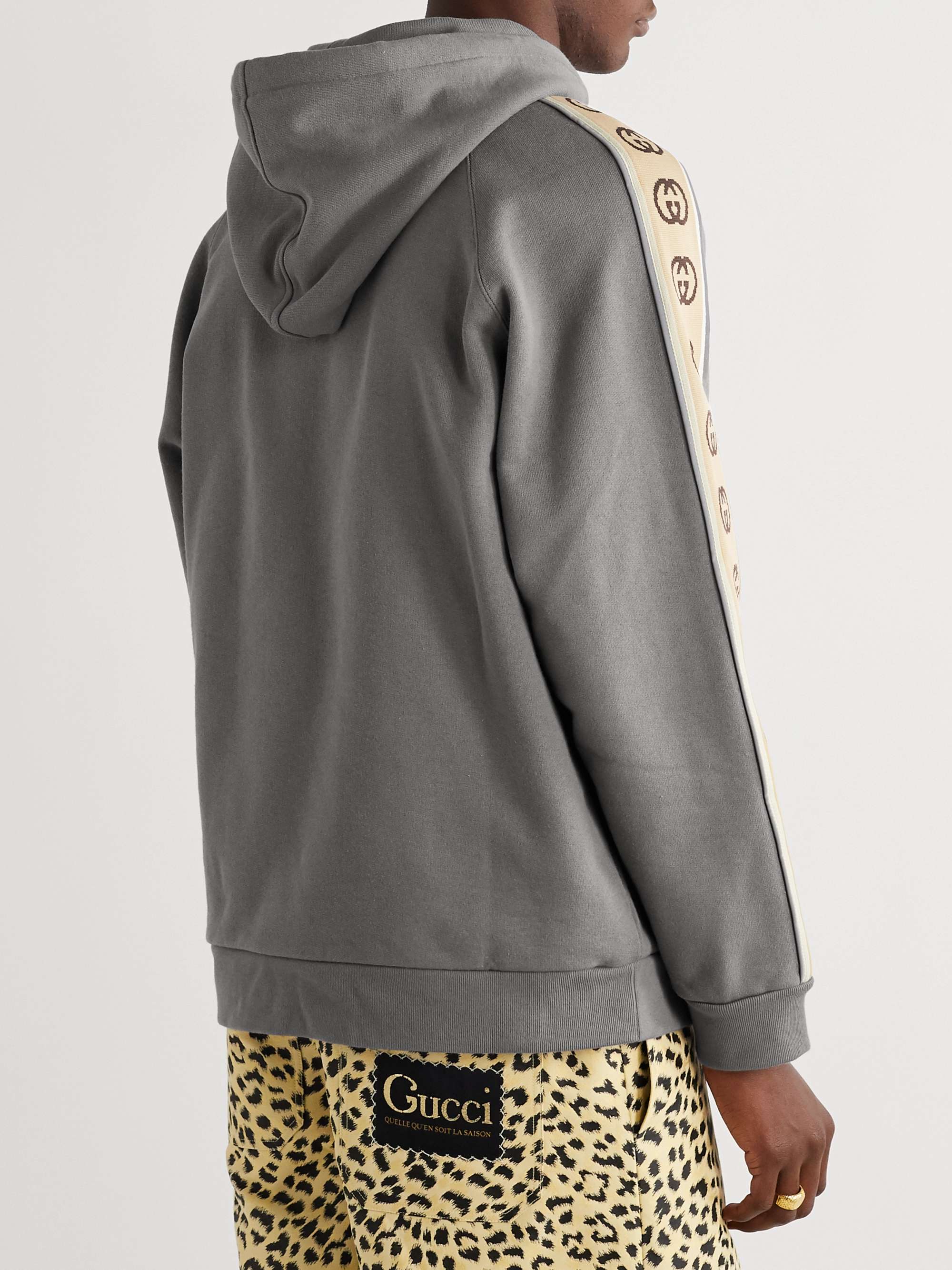GUCCI Oversized Webbing-Trimmed Loopback Cotton-Jersey Hoodie