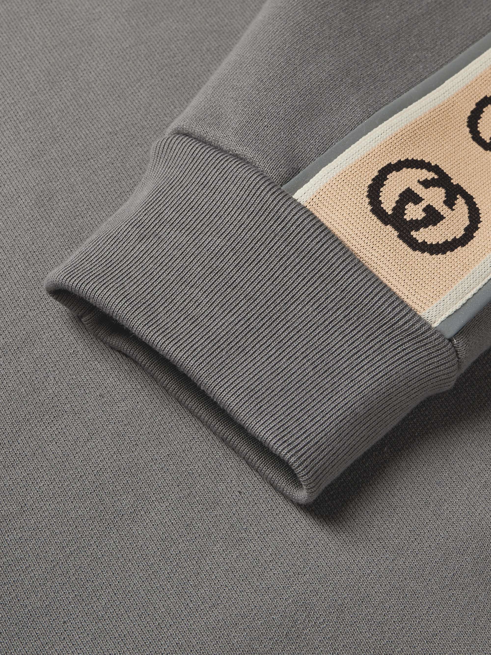 GUCCI Oversized Webbing-Trimmed Loopback Cotton-Jersey Hoodie