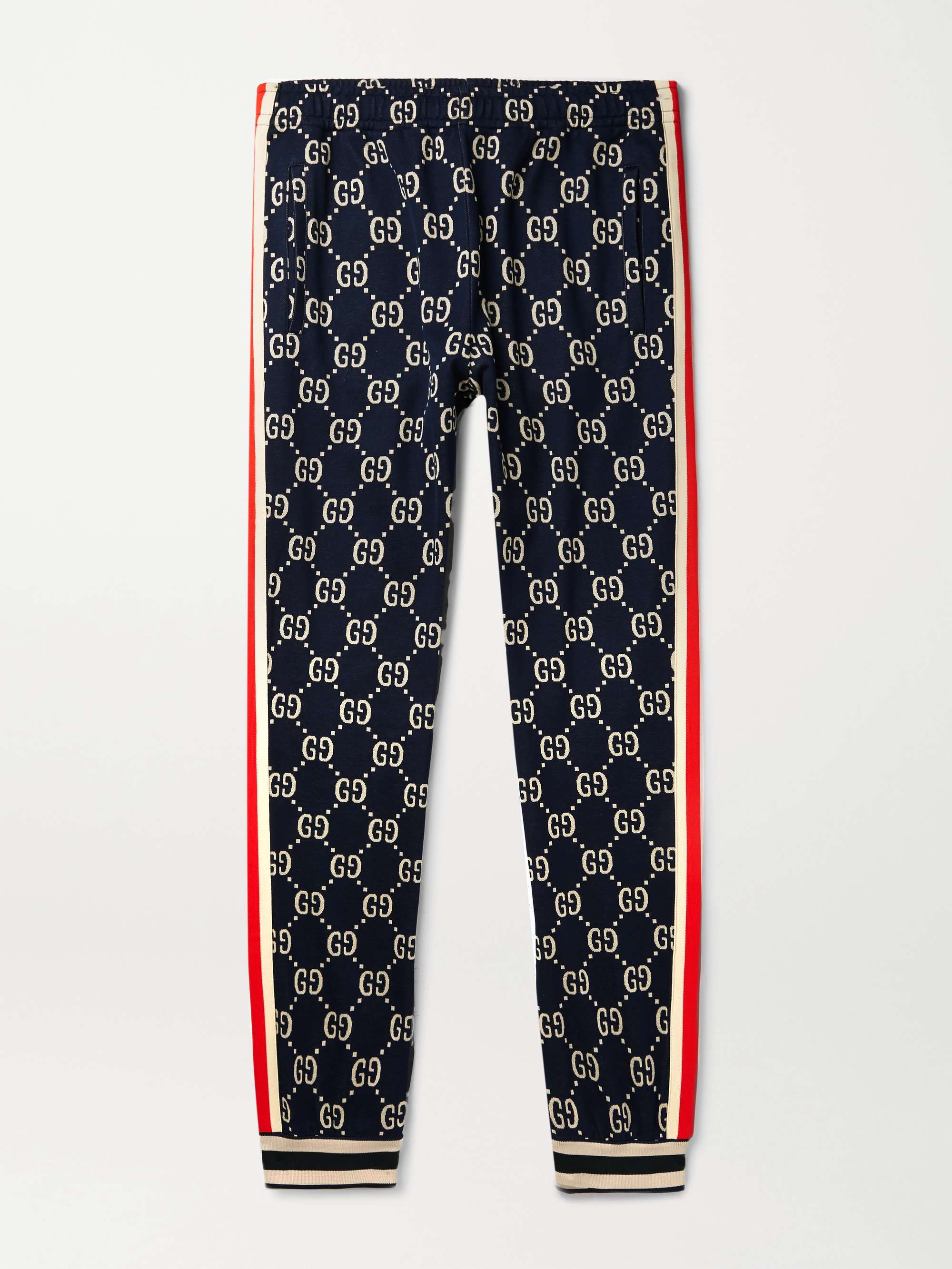 GUCCI Tapered Striped Logo-Intarsia Cotton Track Pants for Men