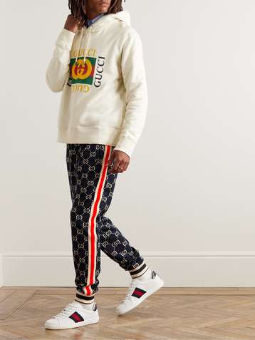 GUCCI Tapered Logo-Jacquard Webbing-Trimmed Tech-Jersey Track Pants for Men  | MR PORTER