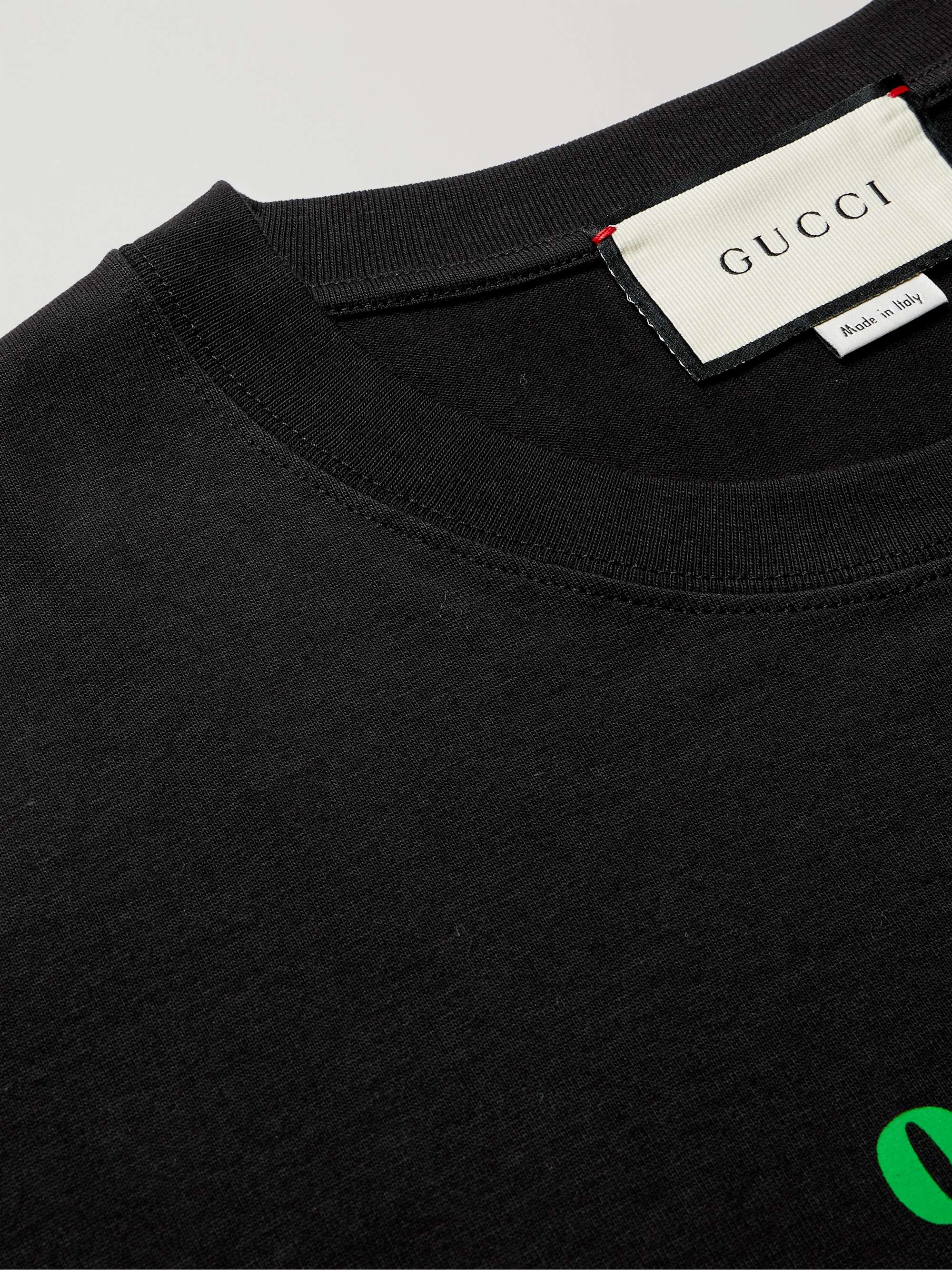 Black Washed Cotton Jersey Oversize T-Shirt With Gucci Logo