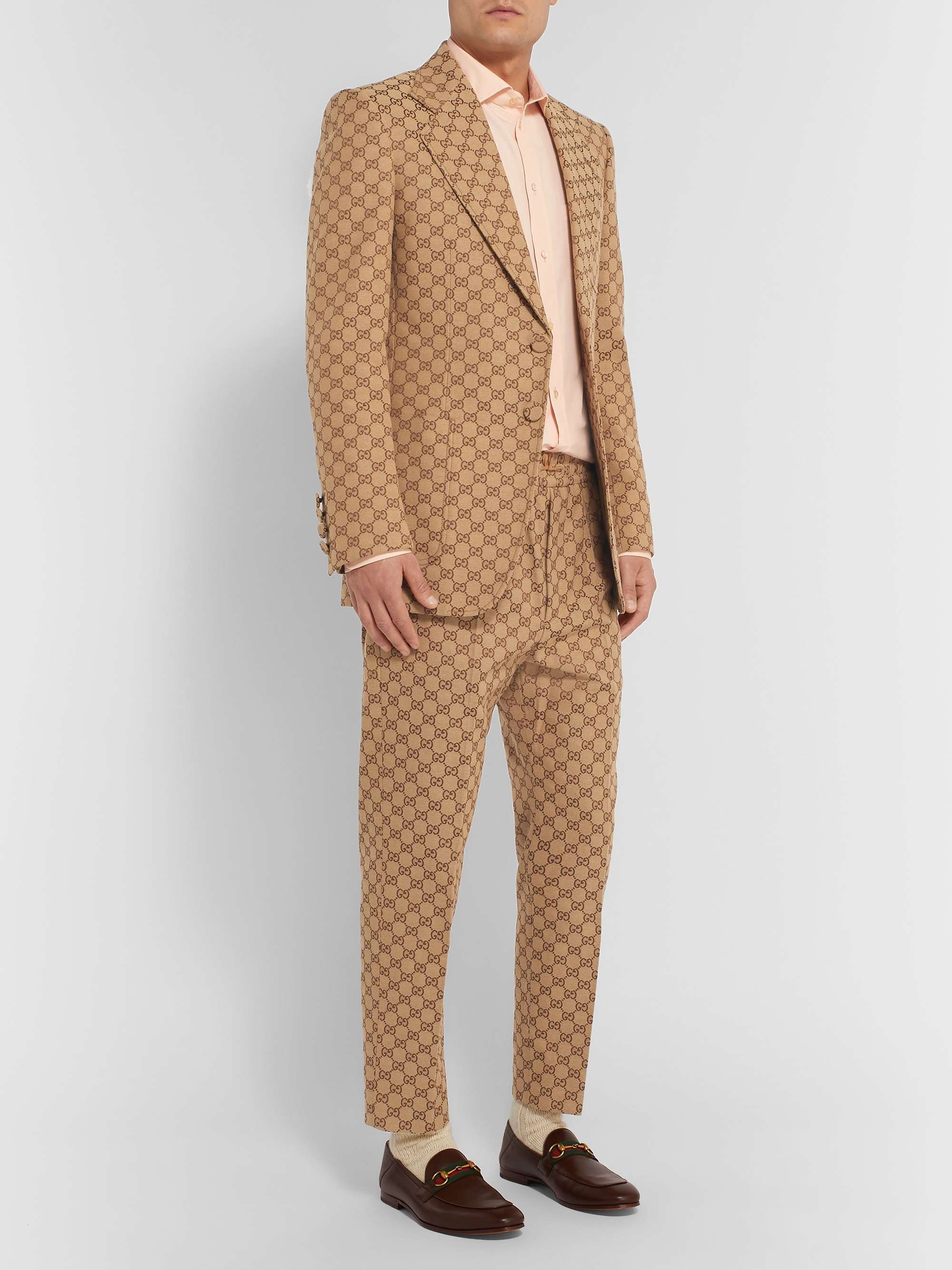 GUCCI Beige Tapered Cropped Logo-Jacquard Cotton-Blend Suit Trousers | MR  PORTER