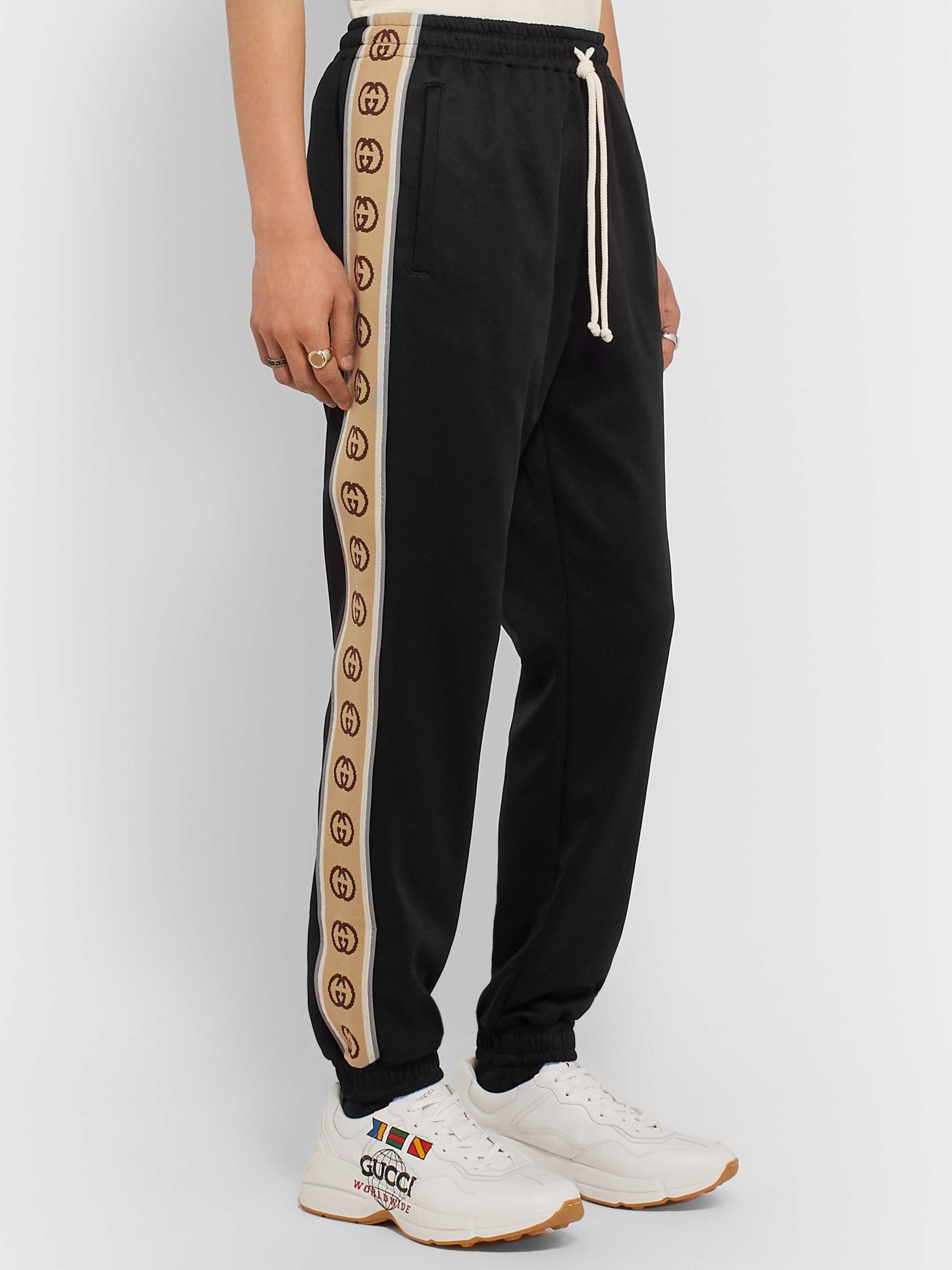 GUCCI Tapered Logo-Jacquard Webbing-Trimmed Tech-Jersey Track Pants for Men