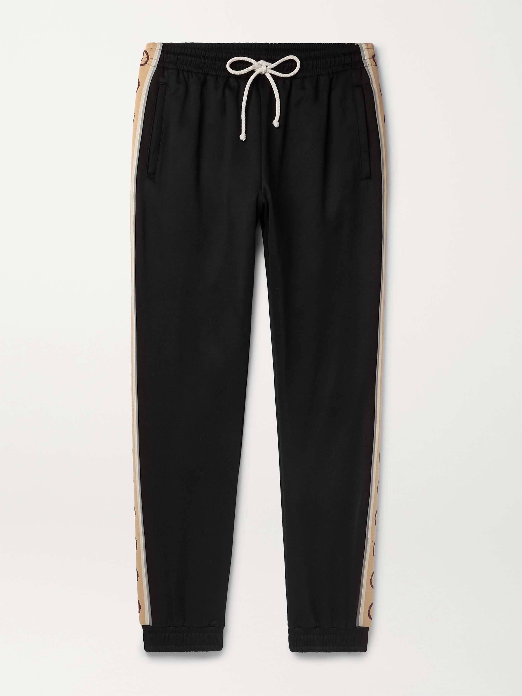 GUCCI Tapered Logo-Jacquard Webbing-Trimmed Tech-Jersey Track Pants | MR