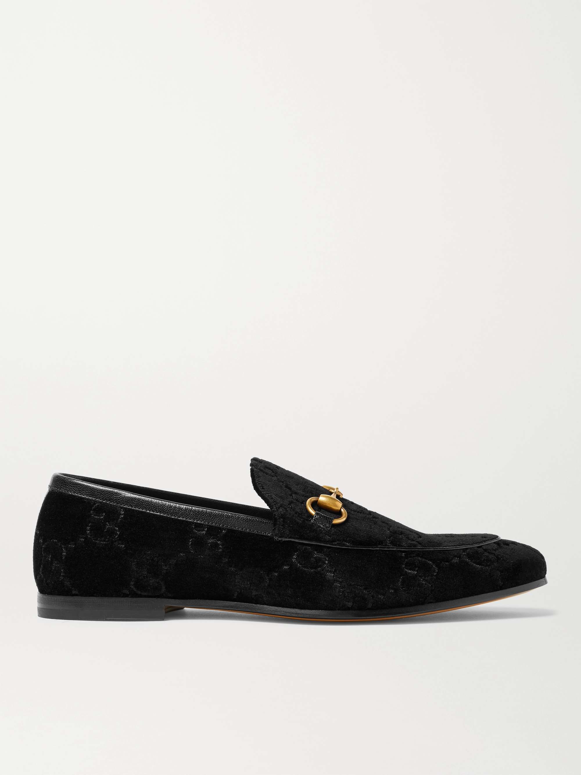 Gucci Black Leather Jordaan Embroidered Bee Horsebit Slip On Loafers Size  37